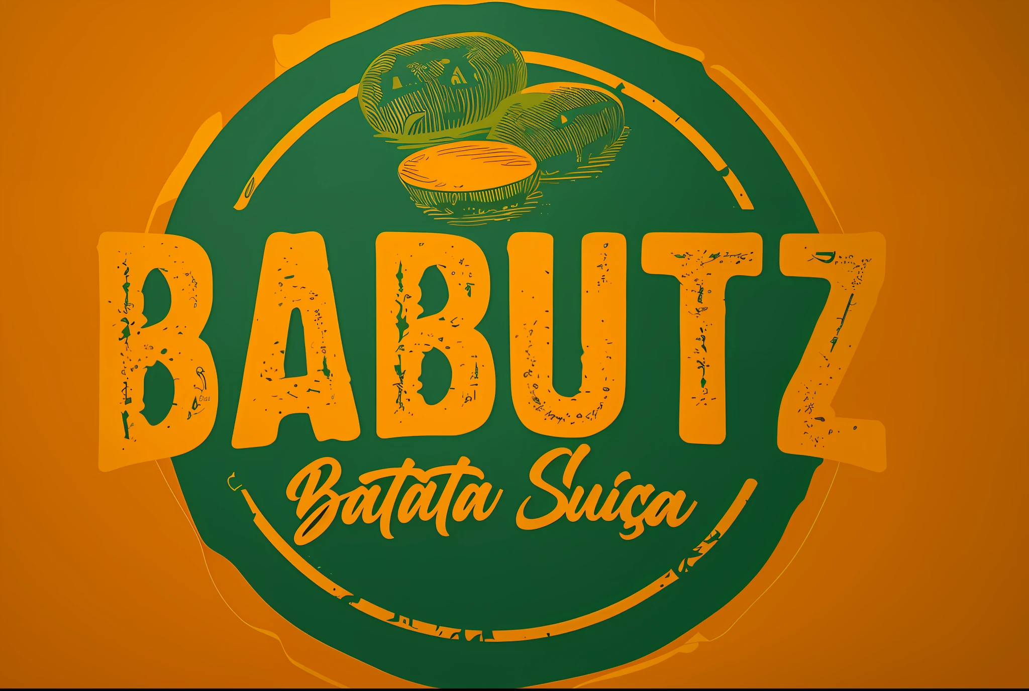 a close up of a logo for a restaurant called babutz, by Ottó Baditz, by Rezső Bálint, by Robert Zünd, by Daniel Schultz, by Judith Gutierrez, inspired by Ottó Baditz, subtitles, rounded logo, inspired by Rezső Bálint, logo, logo, vectorized logo style