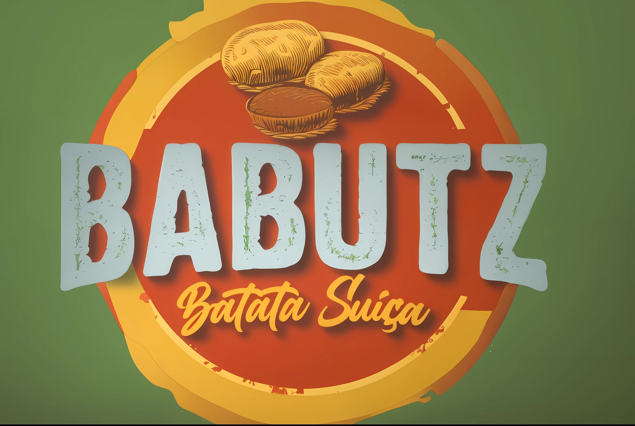 a close up of a logo for a restaurant called babutz, by Ottó Baditz, by Rezső Bálint, by Robert Zünd, by Daniel Schultz, by Judith Gutierrez, inspired by Ottó Baditz, subtitles, rounded logo, inspired by Rezső Bálint, logo, logo, vectorized logo style
