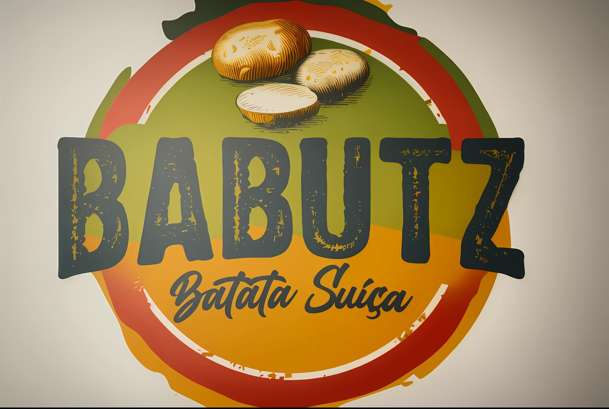 a close up of a logo for a restaurant called babutz, by Ottó Baditz, by Rezső Bálint, by Robert Zünd, by Daniel Schultz, by Judith Gutierrez, inspired by Ottó Baditz, subtitles, rounded logo, inspired by Rezső Bálint, logo, logo, vectorized logo style
