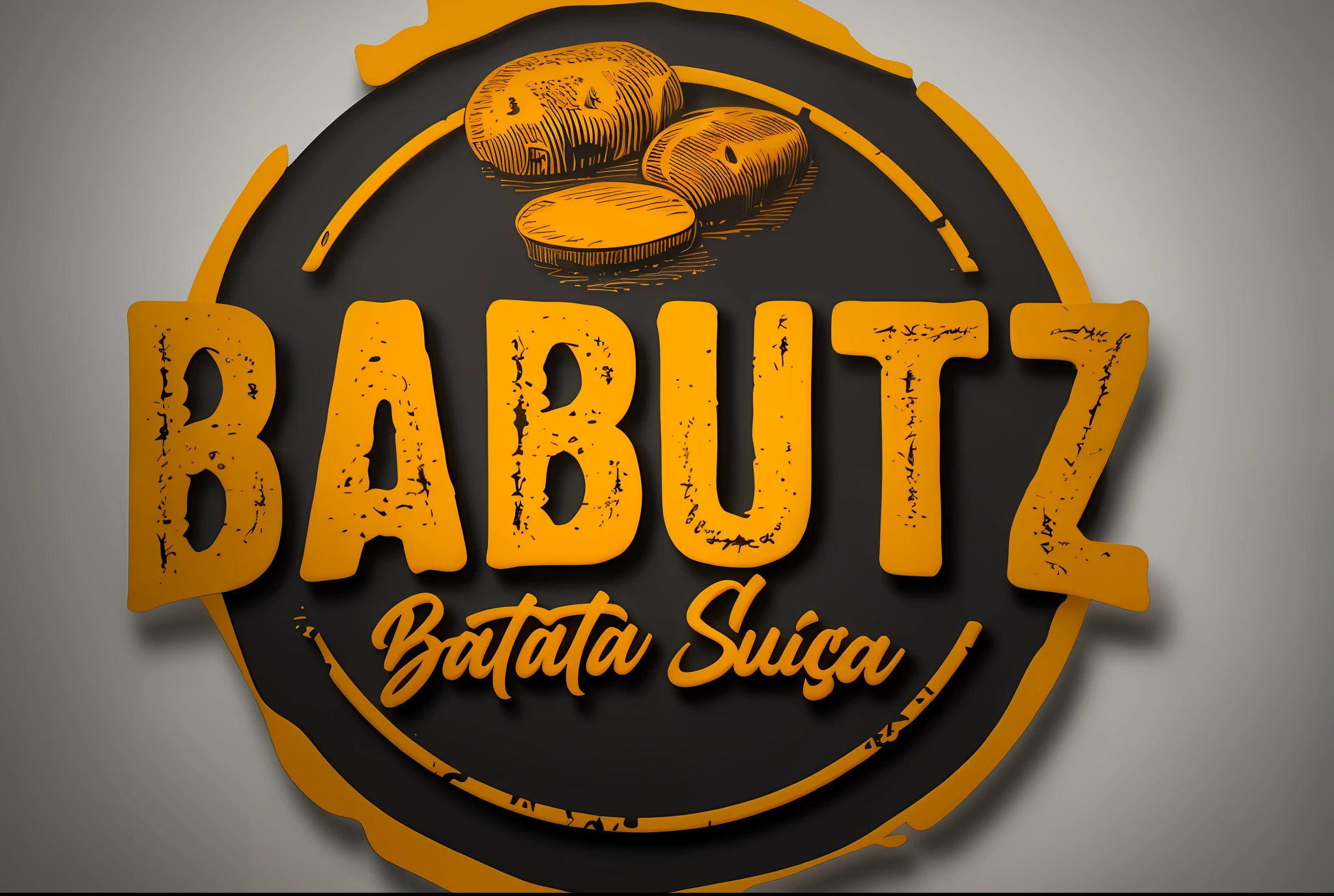 a close up of a logo for a restaurant called babutz, by Ottó Baditz, by Rezső Bálint, by Robert Zünd, by Daniel Schultz, by Judith Gutierrez, inspired by Ottó Baditz, subtitles, rounded logo, inspired by Rezső Bálint, logo, logo, vectorized logo style