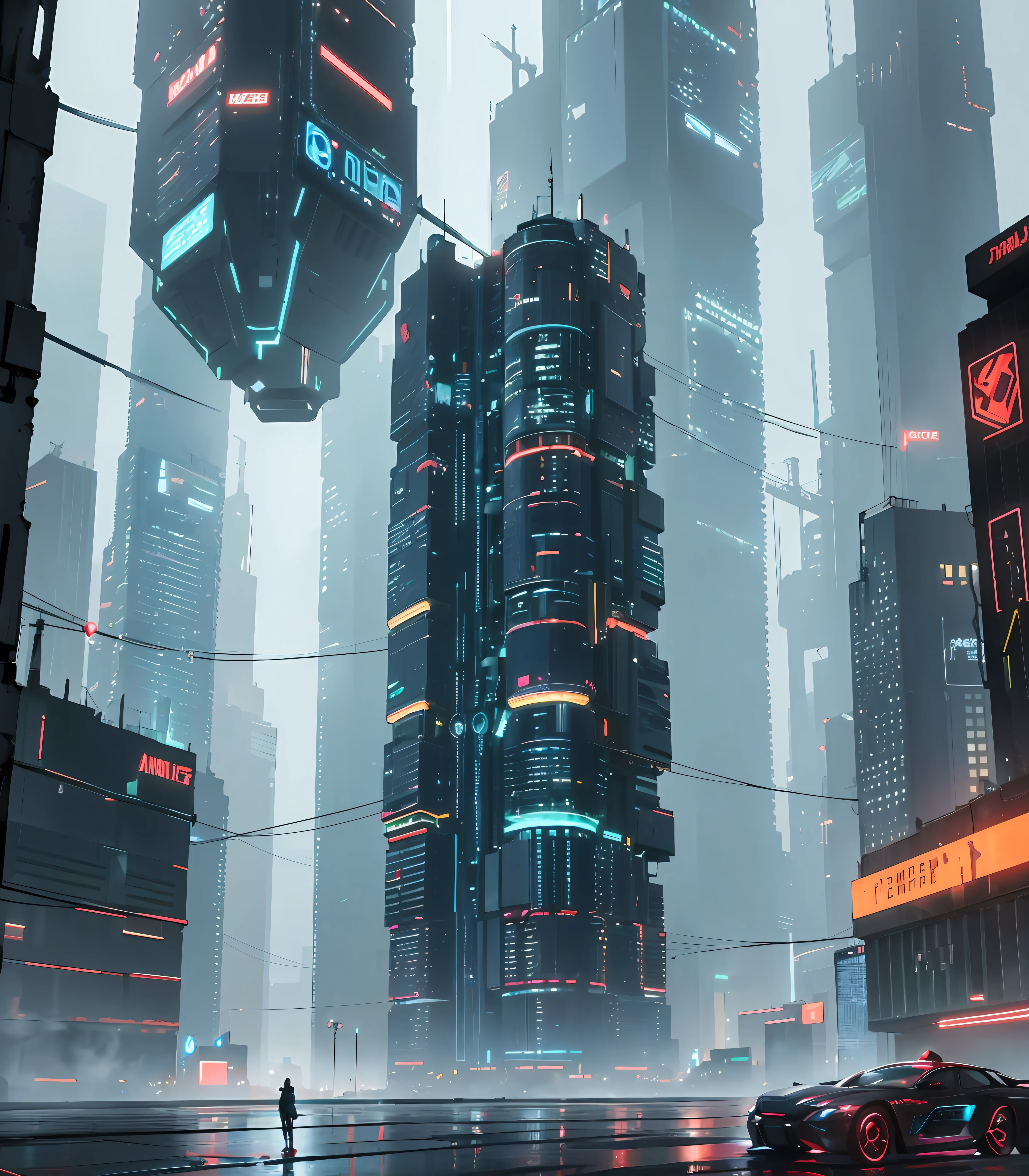 photo of, in a bustling city of towering skyscrapers and sleek hovercars, a lone warrior stands on the edge of a neon-lit rooftop. their cybernetic armor glows with a faint blue light, and their advanced weapons hum softly in the background. the cityscape stretches out before them, a maze of dazzling lights and dark alleys. ((in the style of simon stålenhag)), with a ((cyberpunk)) aesthetic, this is a futuristic scenario that promises an image both captivating and awe-inspiring., best quality, high quality, highres, high resolution fix
