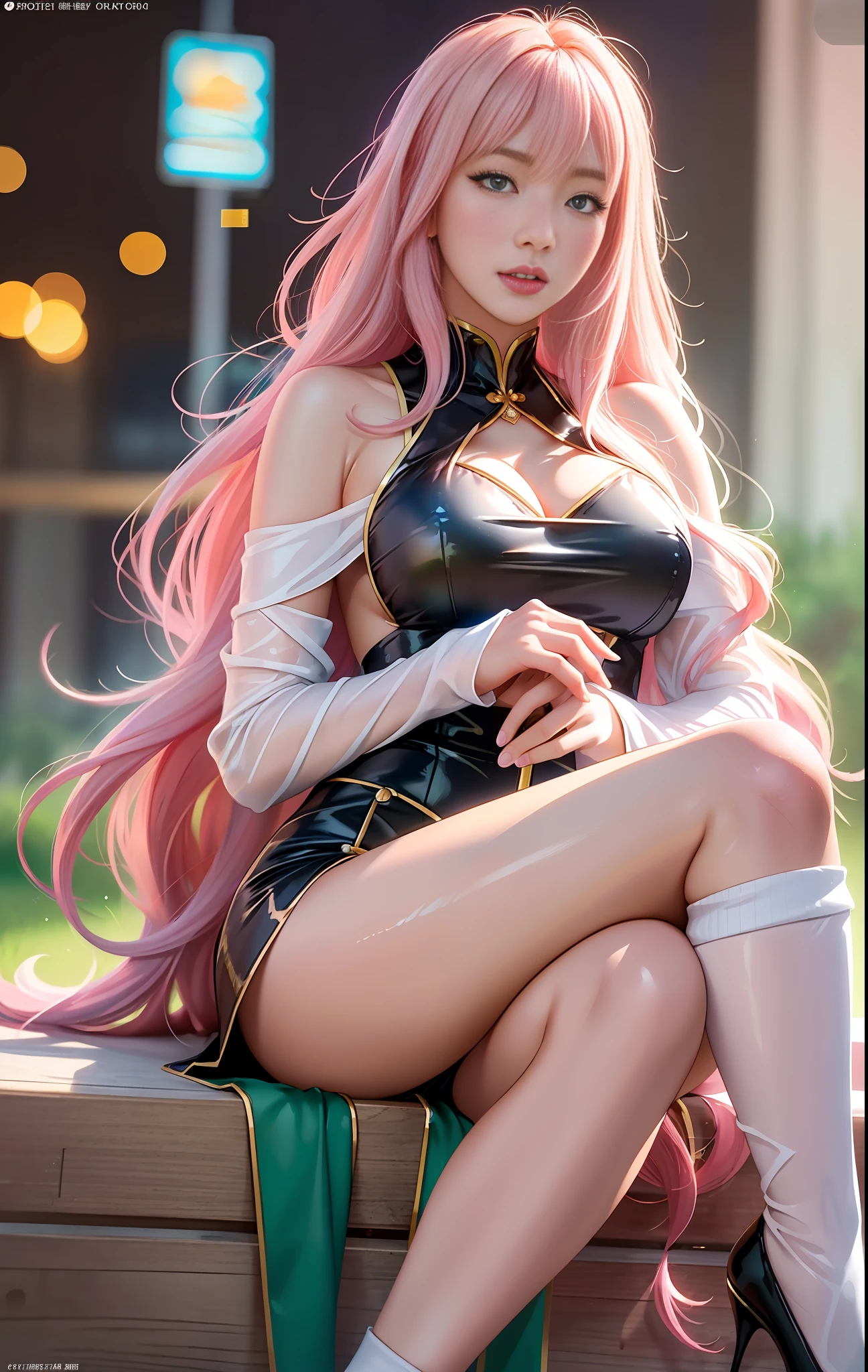 Inside the high-definition palace is an anime girl with white pink gradient hair, like Artgerm's perfectly detailed CG artwork on the ArtStation Pixiv, or the digital animation art created by Guviz on the Pixiv Art Station. She pursues her digital art dream, depicts a unique style in the trend of anime illustration, delicately presents the beauty of digital animation art, standard legs and feet, pure lust for girls, youthful vitality, beautiful face, charming, heroic, cold, European and American girls, Long flowing hair, evil expression, blush, White pink gradient hair, perfect body, plump, mature, Light blue-green big eyes, delicate clothes, Xiaohongshu Internet celebrity pop style, watery eye color, crystal clear makeup, glitter on the face, Dynamic Composition, Elevation Angle, Cinematic Angle, Backlit Angle, Side Angle, Tilt Angle, Contour Angle, Backlit Angle, Soft Light, Warm Light, Highlight Effect, Digital Painting, Hand Drawn Style, Dream Background, Pastel Tones, Vivid Colors, High Precision Detail, Fine Texture, Sweet Style, Western Style, Clear Rendering, Realistic Rendering, Large Aperture Effect, Soft Focus Effect, Gloss Material, Pastel Material, Western, Shinkai Makoto Style, Fashion Magazine Illustration Style, Unique Creative Style, Natural Pose, Cute gestures, Chinese Tang Dynasty background , comfortable settings, high resolution, clear lines, realistic skin tone, real lighting and shadow effects, colorful light, ripple refraction, Chinese dragon, Chinese mythology, gorgeous aristocratic clothes, skin texture, super fine picture, realistic, sky starry twinkle, fog, thick, sexy pose, magic color, magic special effects, Instagram influencer style, 8K, real skin, Wlop ghost knife style masterpiece, Crystal clear water, high-end feeling, cyberpunk, miniskirt, high heels, feet raised to focus on the camera, crystal rules unfold from the body, super many mirror crystal fragments, reflective, queen pose sitting on water feature throne, long legs, perfec