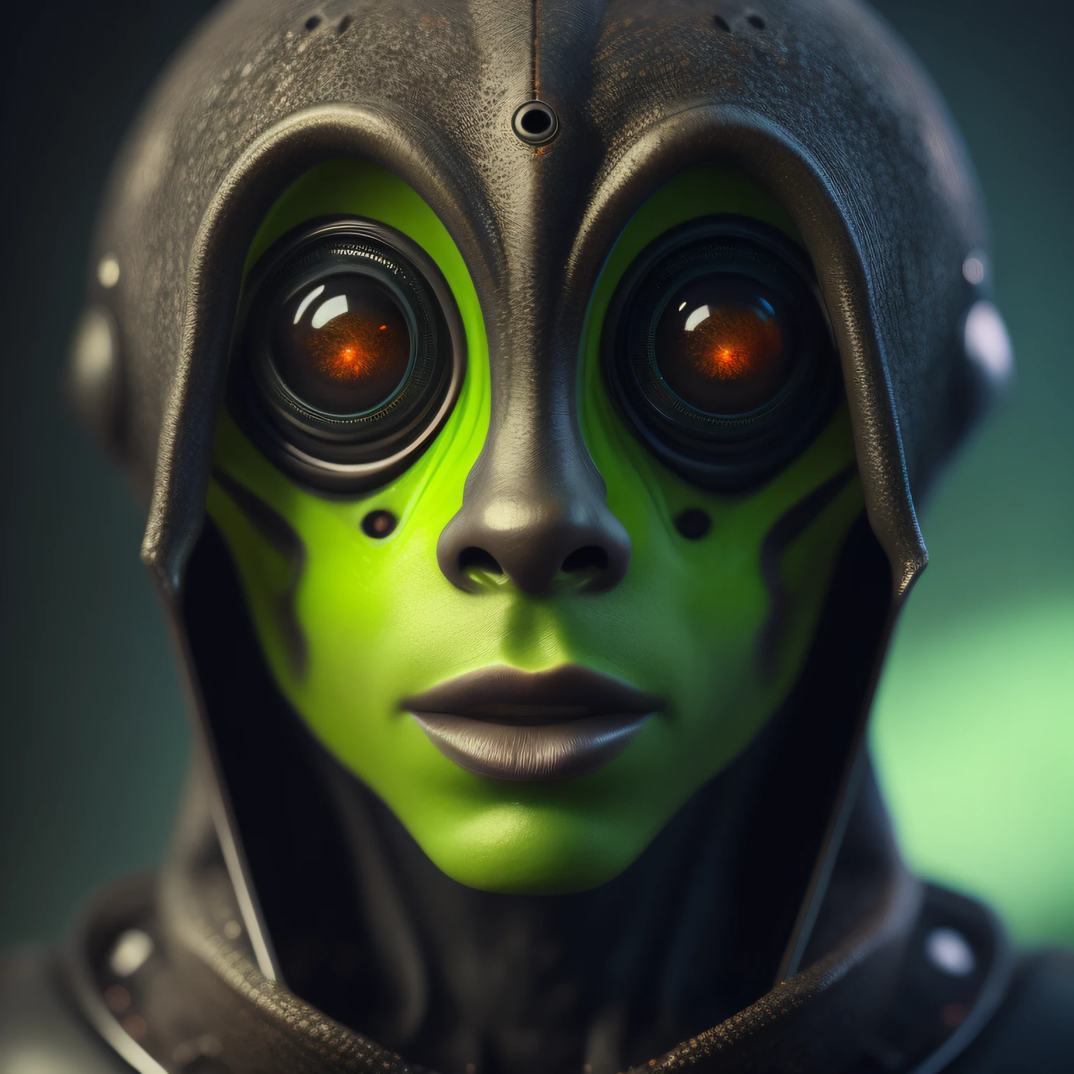 fking_scifi_v2,
portrait of an alien,
large eyes, slick skin,
slime,
80mm, f/1.8, dof, bokeh, depth of field,
subsurface scattering, stippling