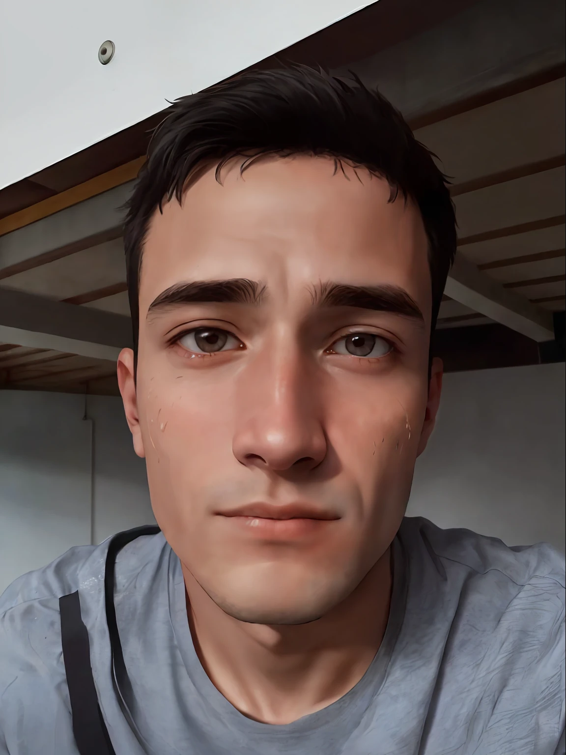 Arafed man with a gray shirt and a gray shirt, about 1 9 years old, front photo, / face photo, 8k selfie photography, looking straight at the camera, looking directly at the camera, face photo, 18 years old, sweaty face, detailed face not blurred, michal, straight face