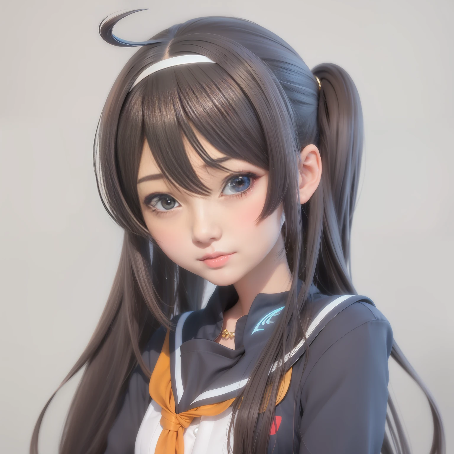 Render a young and cute 3D anime girl, she wears a blue shirt, long hair shawl, natural pose, using the original 3D animation realistic technology to present ultra-high quality CG art, fully show the charm of anime style, 8K delicacy is as realistic, perfect restore the youth and beauty of anime girls.