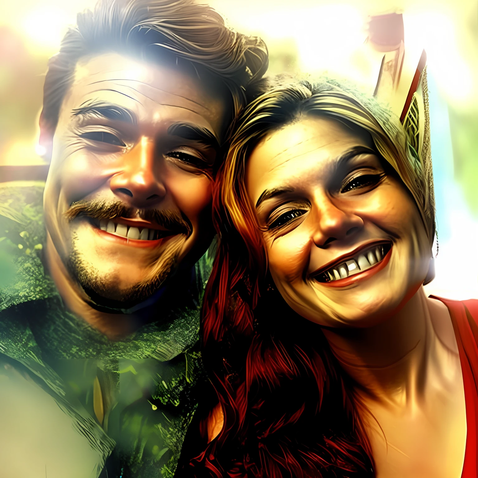 (has a man:0.8,and a woman:0.8),couple,[happy couple:1.3+smiling couple+vintage style:1.2],posing for photo