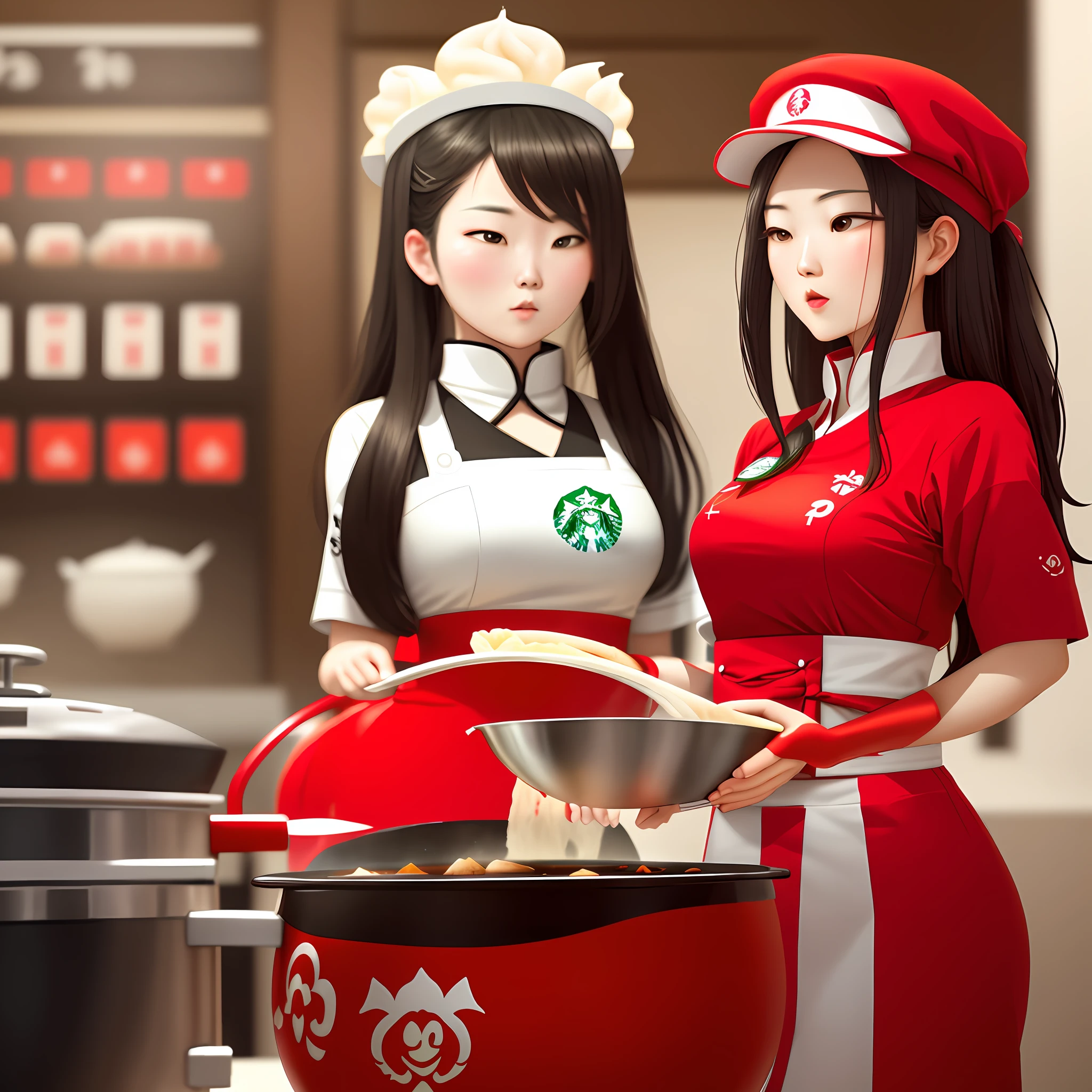 The logo of a hot pot restaurant, flat, similar to the Starbucks style, is dominated by red and white