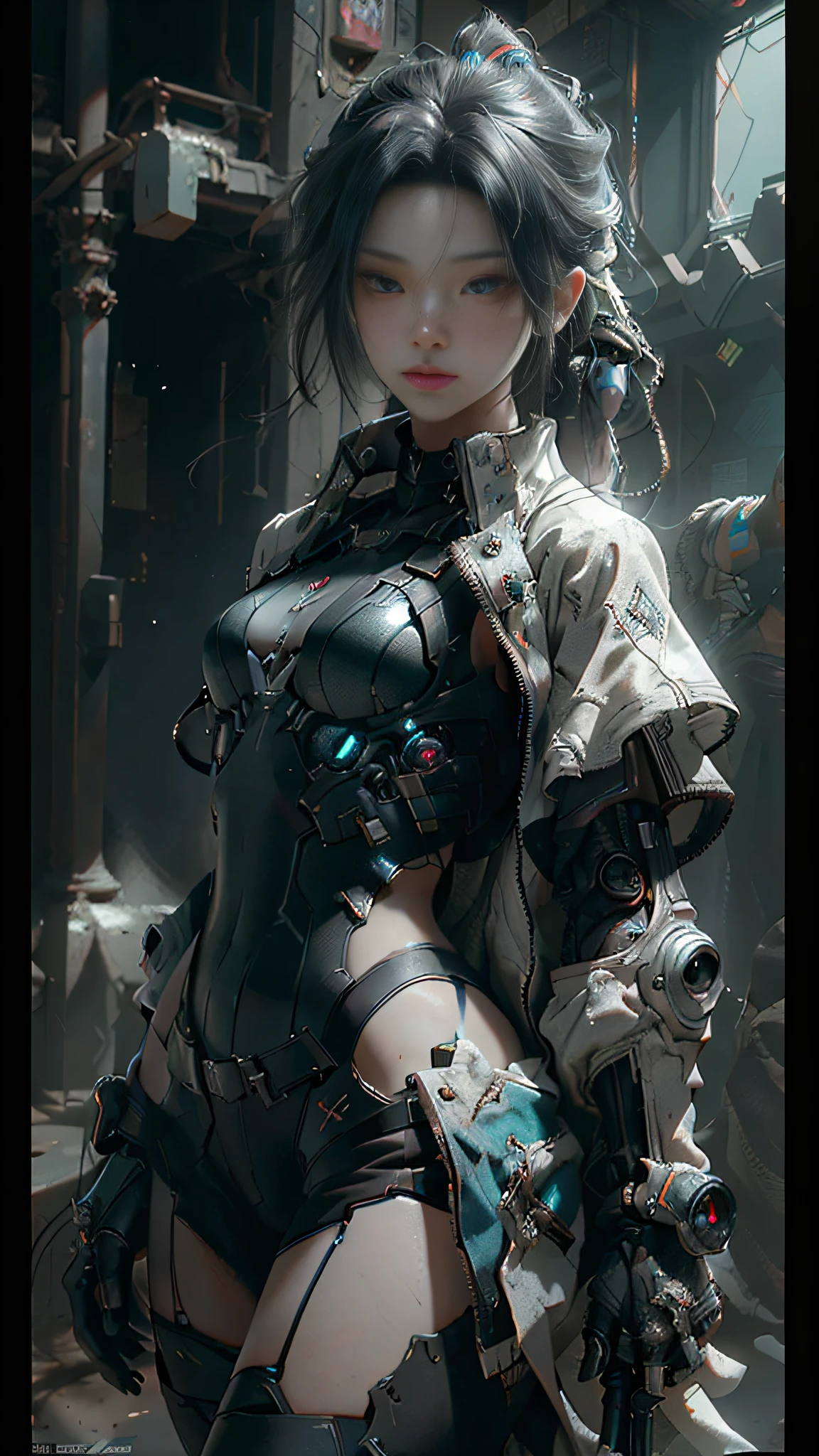 ((Best quality)), ((masterpiece)), (detailed:1.4), 3D, an image of a beautiful cyberpunk female,HDR (High Dynamic Range),Ray Tracing,NVIDIA RTX,Super-Resolution,Unreal 5,Subsurface scattering,PBR Texturing,Post-processing,Anisotropic Filtering,Depth-of-field,Maximum clarity and sharpness,Multi-layered textures,Albedo and Specular maps,Surface shading,Accurate simulation of light-material interaction,Perfect proportions,Octane Render,Two-tone lighting,Wide aperture,Low ISO,White balance,Rule of thirds,8K RAW,