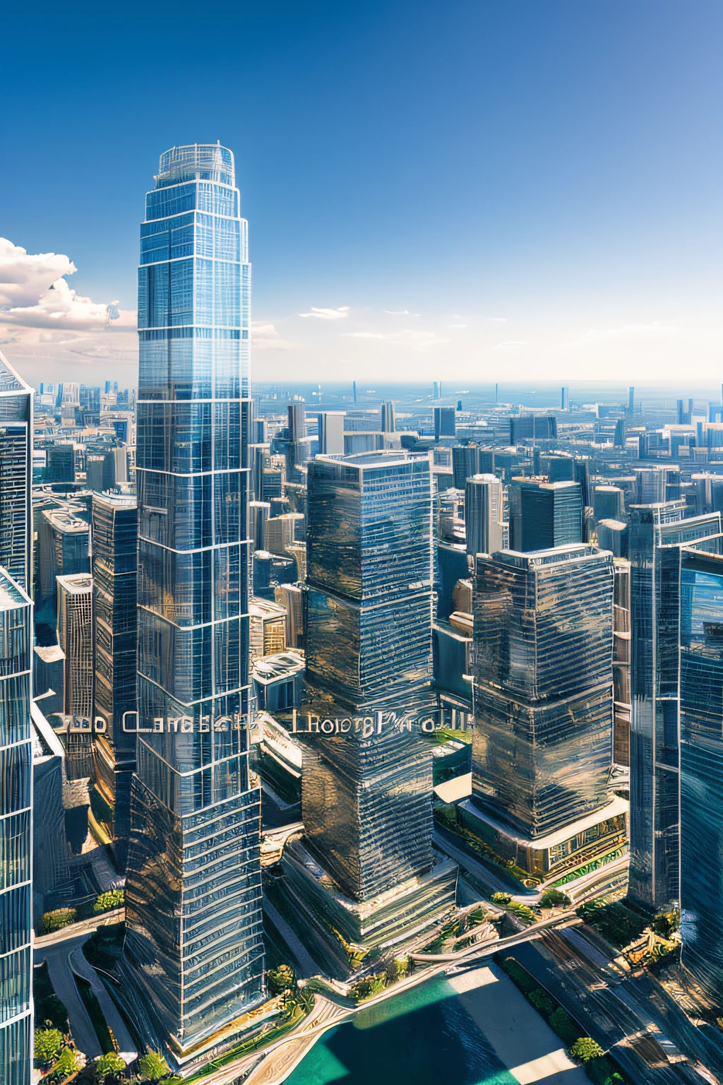 ((masterpiece, best quality)), aerial view of skyscrapers, photorealistic. cinematic lighting. dramatic lighting. , 8k, modern architecture style, realistic photo, hyper detailed photo, clear sky with clouds