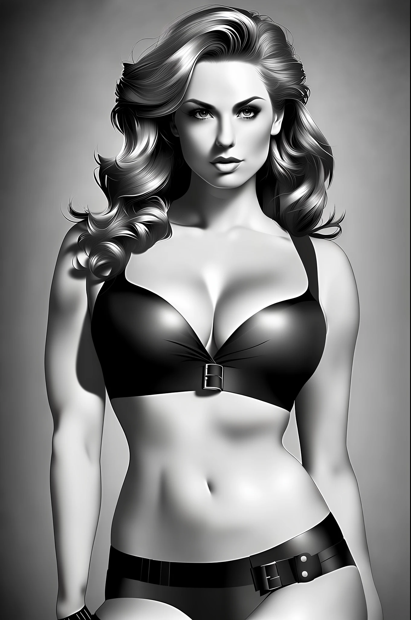 a sexy police officer, modelshoot, open top, cleavage, photorealistic, illustration, digital art, by greg rutkowski