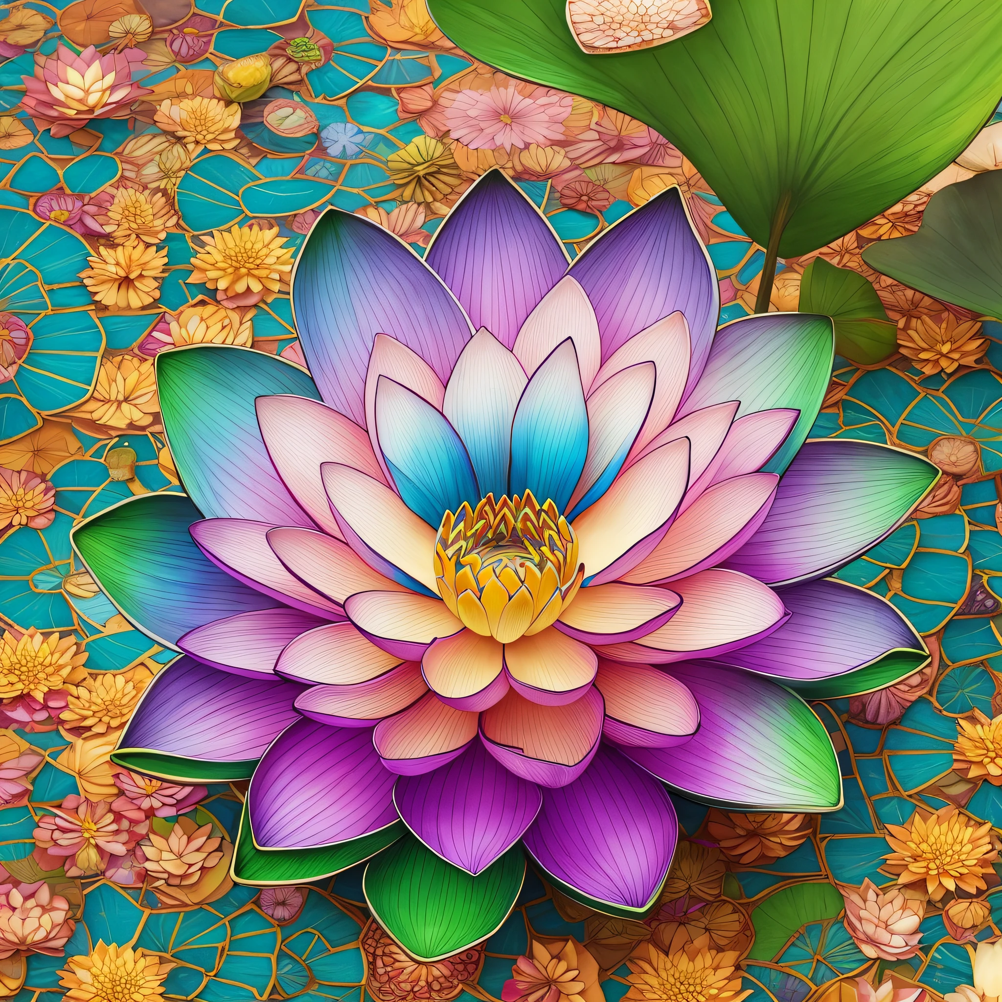 Create perfect lotus flower multicolor style fantasy