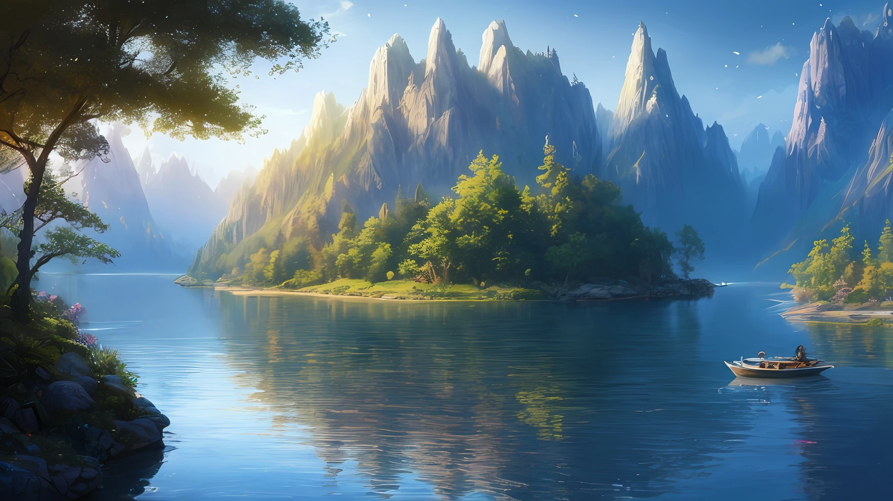 masterpiece, best quality, high quality,extremely detailed CG unity 8k wallpaper, An enchanting and dreamy scene of a sailing boat in fantasy forest, with towering trees, hidden fairy glens, creating a sense of mystique and enchantment, artstation, intricate, trending, award winning photography, Bokeh, Depth of Field, HDR, bloom, Chromatic Aberration ,Photorealistic,extremely detailed, trending on artstation, trending on CGsociety, Intricate, High Detail, dramatic, art by midjourney