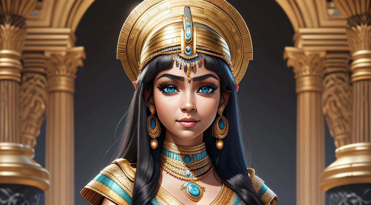 Hyper realistic cleopatra, realistic texture, dramatic lighting, Nikon RAW photo, 8k, Fujifilm XT3, masterpiece, best quality, realistic, (photorealistic: 1.4), ultra detailed, extremely detailed face, solo, 1girl, standing, (smile:1),