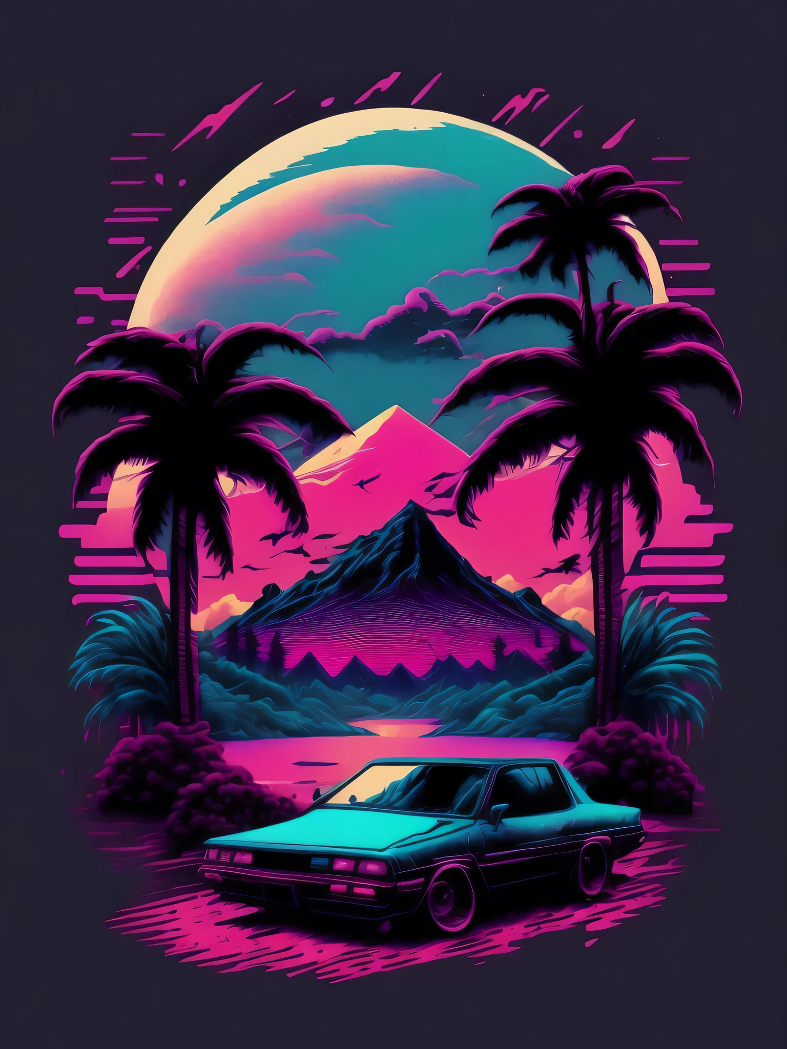 tshirt design, vaporwave style, aesthetic, chill, sad, lofi style, ultra detailed, background, landscape, highly detailed, 8k, hd
