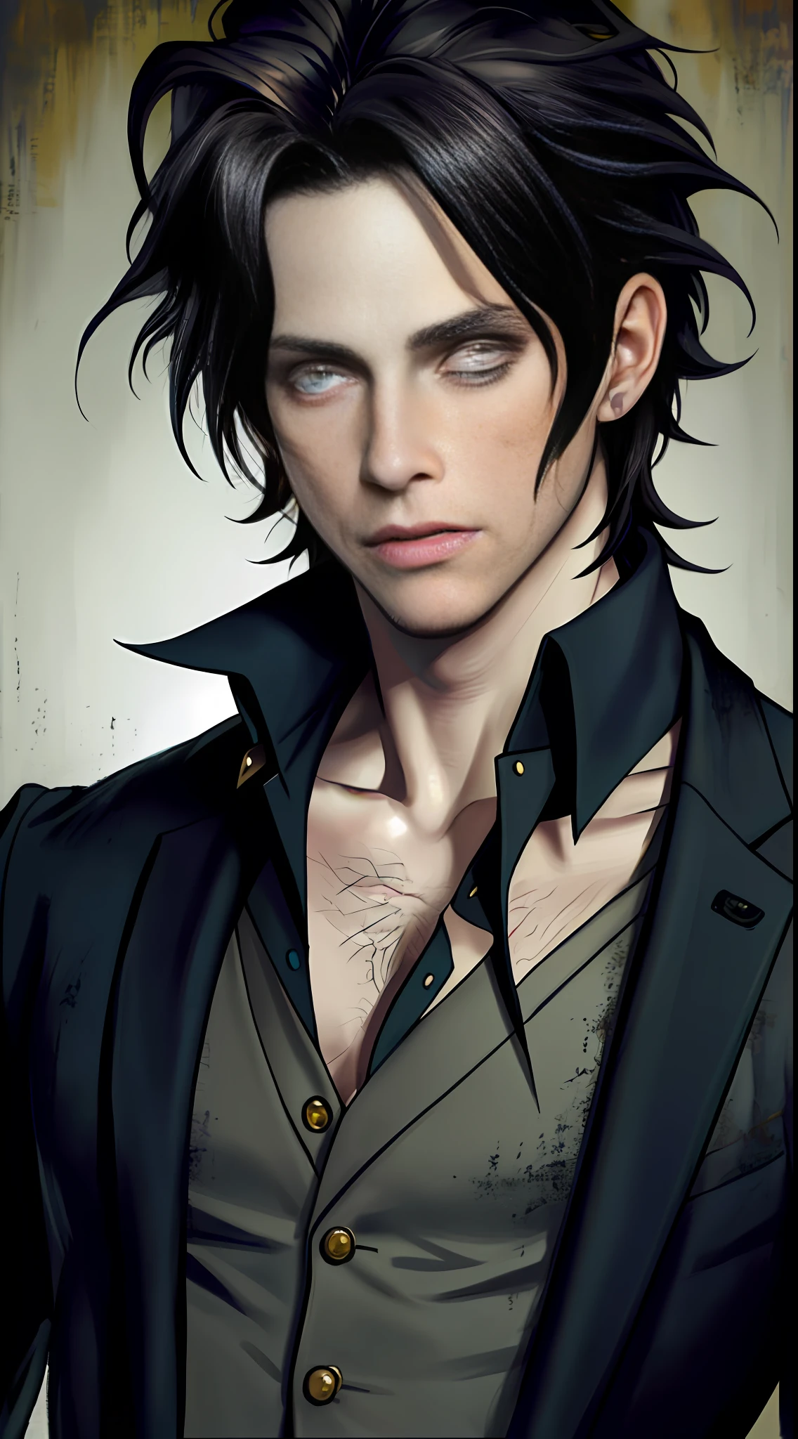 Jasper Hale, the vampire from the movie Twilight, Monroe Jackson Rathbone, portrait to the waist, yellow eyes, high detail, painting for the competition, correct facial features, super detail
