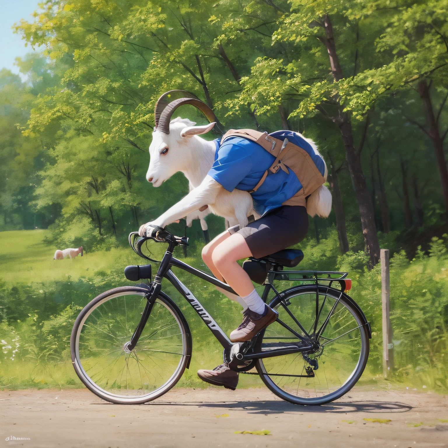 A goat riding a bicycle