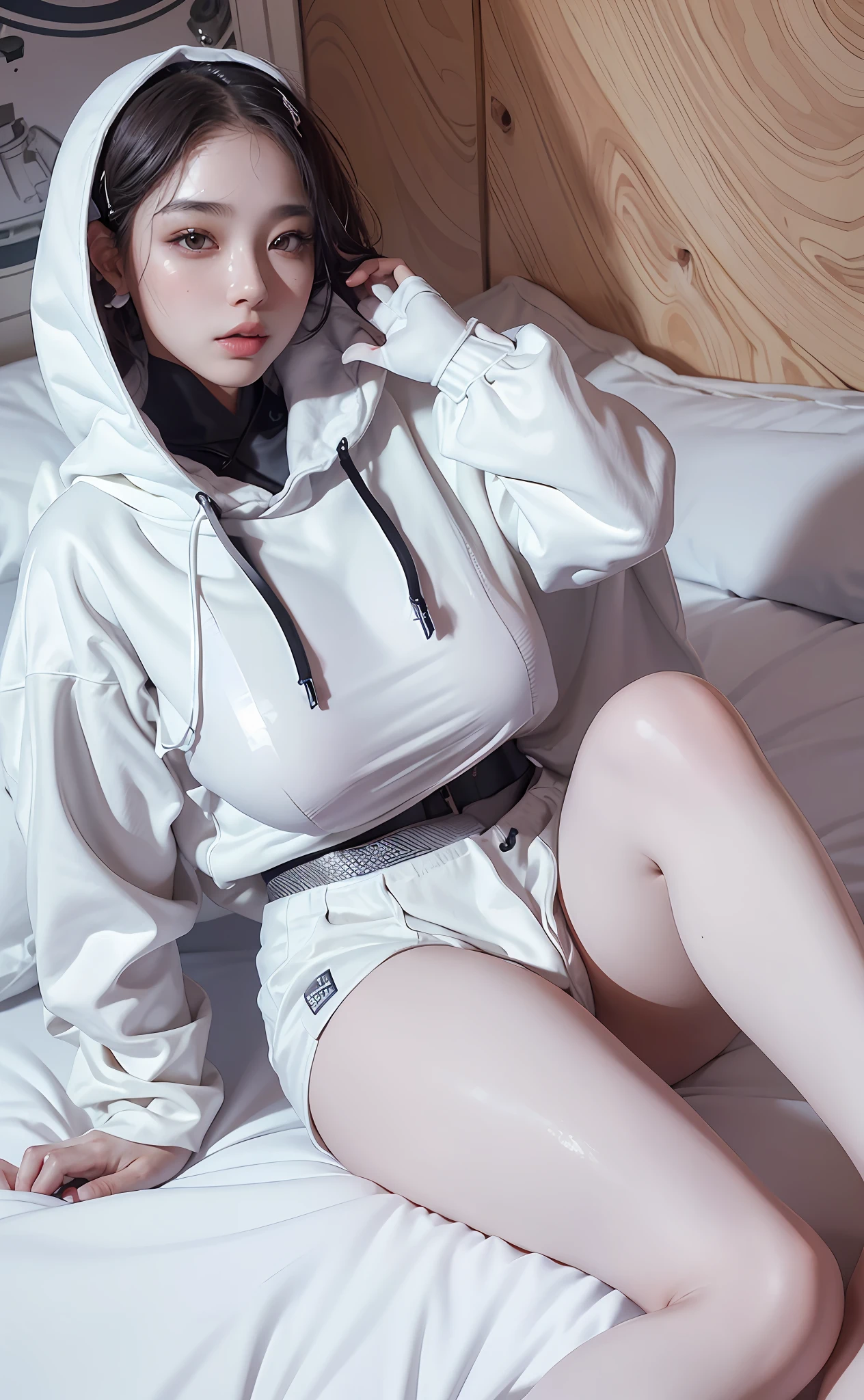 arafed woman beautiful asian girl, ig model | artgerm, asian girl, black haired girl wearing hoodie, korean girl, g(Best Quality, 8k, 32k, Masterpiece, UHD:1.3), (Photo of Attractive Japanese Woman), 1 Girl, ((Big Boobs:1.4)), (long wavy hair), Abs, Perfect Body, Ultra Detailed Face, Detailed Lips, Fine Eyes, double eyelids, pajamas, on the bed, (seductive), ((aroused:1.5)), ((areolae slip)), ((in heat)), ((milf)) sexy girl, busty, beautiful asian girl, gorgeous chinese model, jaw-dropping beauty, girl in mecha cyber armor, ferra white mecha, female mecha, mechanized valkyrie girl, beutiful white girl cyborg, armor girl, clothed in sci-fi military armor, scifi woman, in white futuristic armor, gorgeous female paladin, mechanized soldier girl