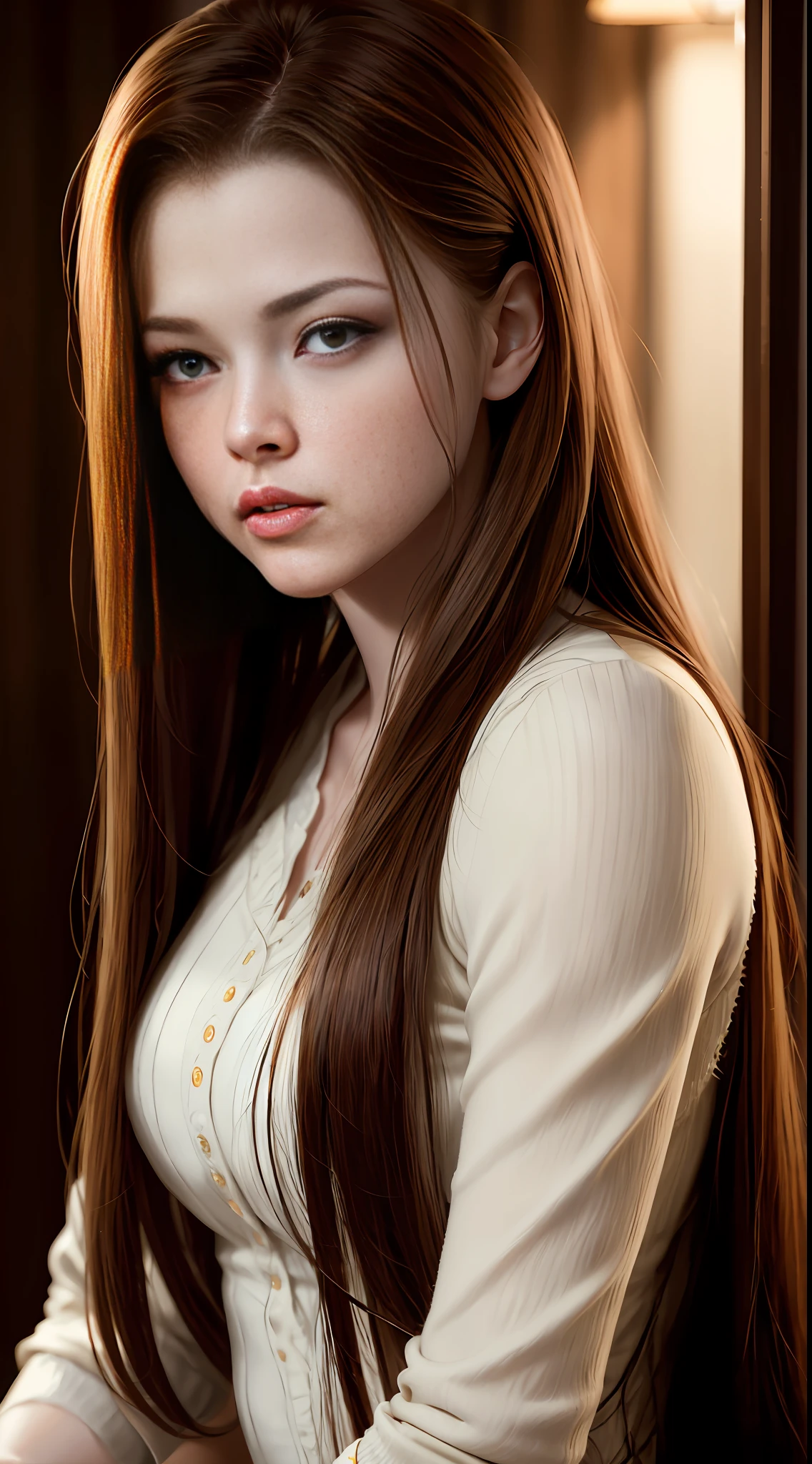 Renesmee Carly Cullen, vampire from the movie Twilight, full-length, yellow eyes, high detail, picture for the competition, correct facial features, super detail
