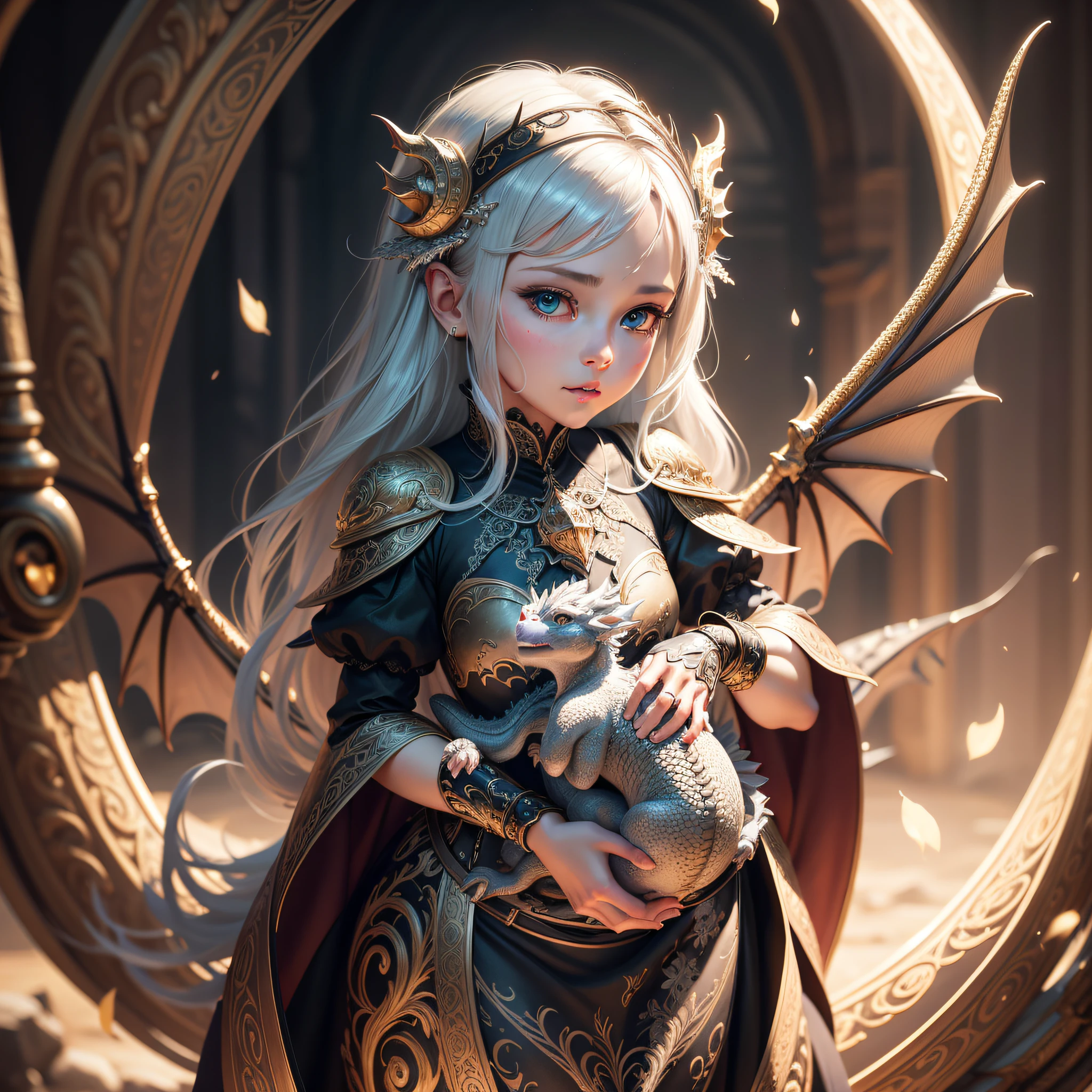 Cute baby Dragon with silver scales, detailed eyes, cute, concept art, complex, highly detailed digital painting, smooth, sharp focus, illustration, stunningly complex detail, luminous filigree fantasy, digital art masterpiece, centered composition, perfect composition, intricate, beautifully detailed insanely detailed octane rendering, 8k, art photography, photorealistic concept art, soft natural volumetric cinematic ideal light, masterpiece, oil on canvas, intricate, elegant, highly detailed digital works of art