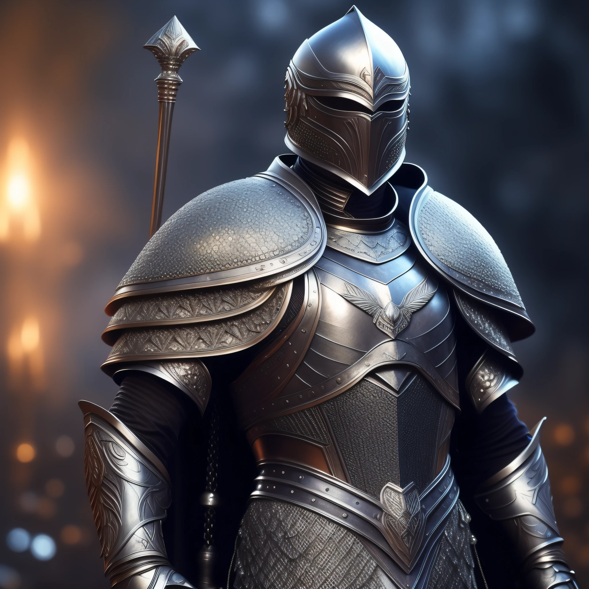 Knight with silver scales, detailed body, concept art, complex, highly detailed digital painting, smooth, sharp focus, illustration, stunningly complex detail, luminous filigree fantasy, masterpiece of digital art, centered composition, perfect composition, intricate, beautifully detailed insanely detailed octane rendering, 8k, art photography, photorealistic concept art, soft natural volumetric cinematic perfect light,  award-winning photography, masterpiece, oil on canvas, intricate, elegant, highly detailed digital artwork
