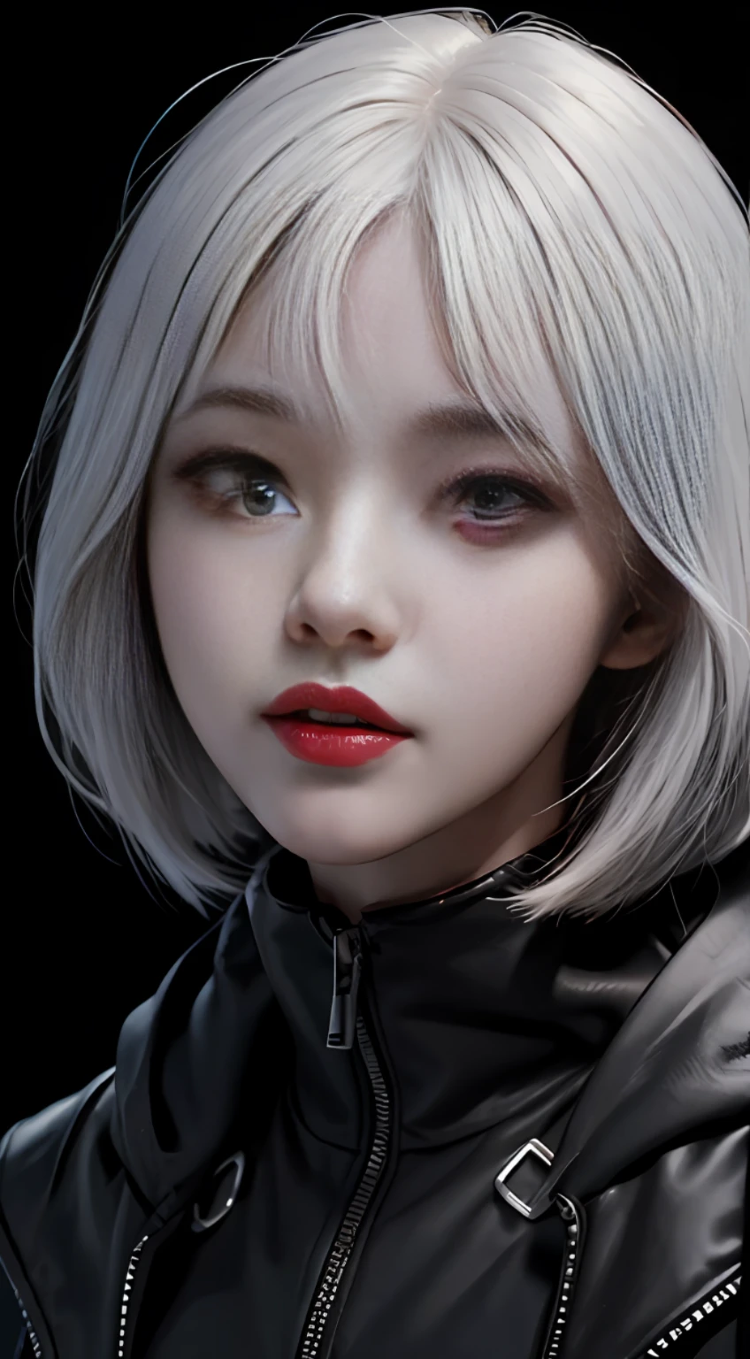 feamle kaneki ken, best quality, more details, masterpiece, 1girl , portrait, close-up, girl focus, red eyes, solo, mask, black nails, bangs, looking at viewer, hood, short hair, black background, hand up, hood up, nail polish, mouth mask, teeth, white hair, black mask, luxurious, 8k, detailed, ray tracing, depth of field, cinematic lighting, blood, tokyo ghoul mask , tokyo ghoul style