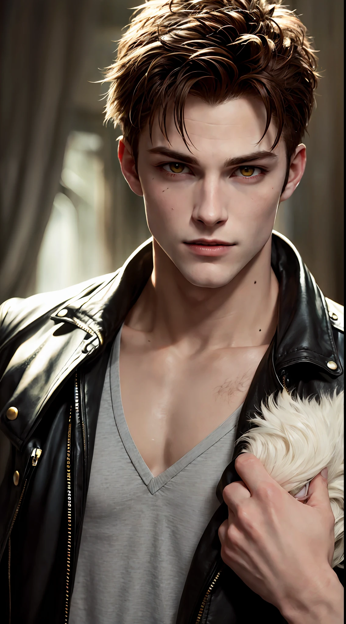 Emmett Cullen, vampire from the movie Twilight, full-length, yellow eyes, high detail, picture for the competition, correct facial features, super detail