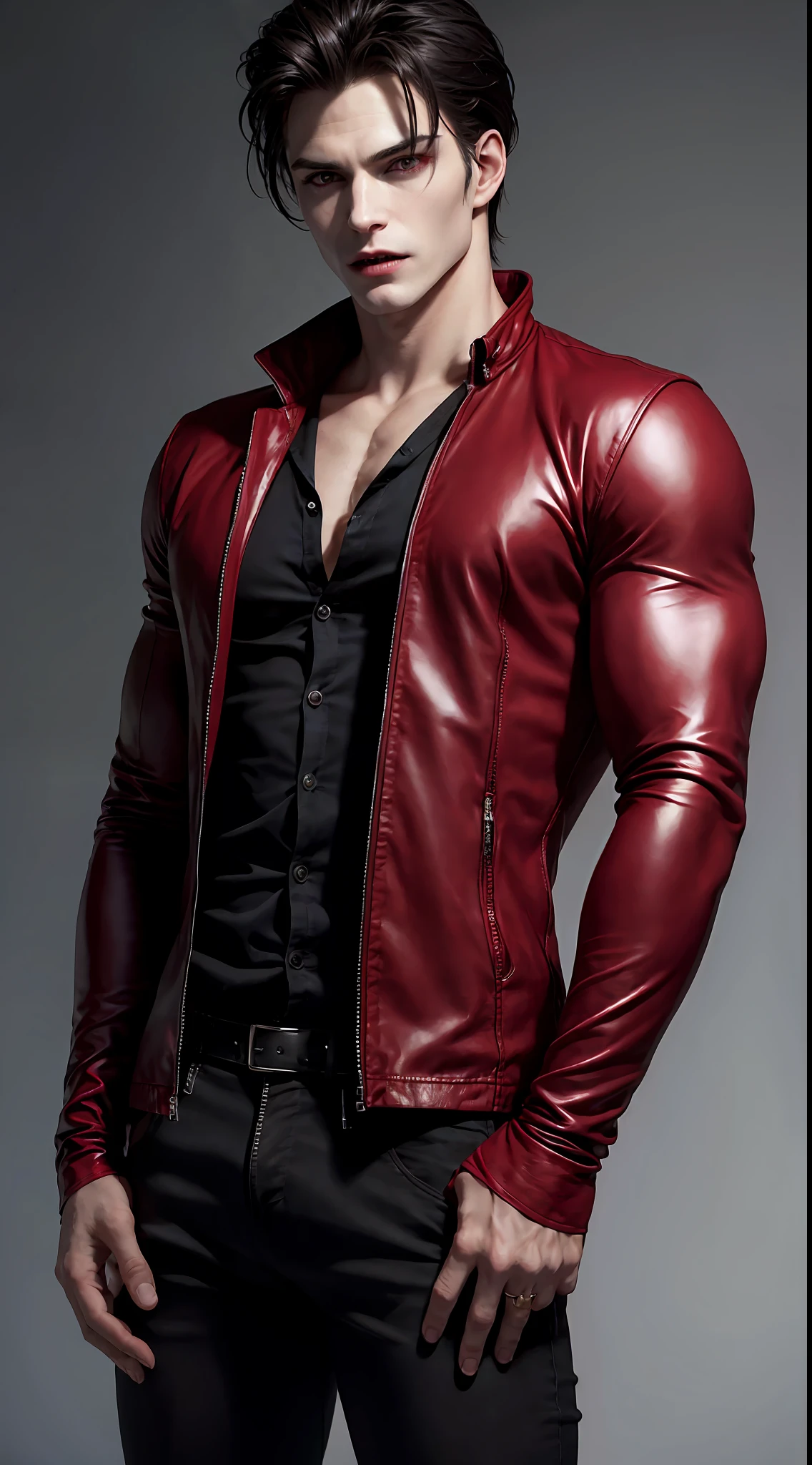 , Mark, vampire from the movie Twilight, full-length, red eyes, high detail, picture for competition, correct facial features, super detail