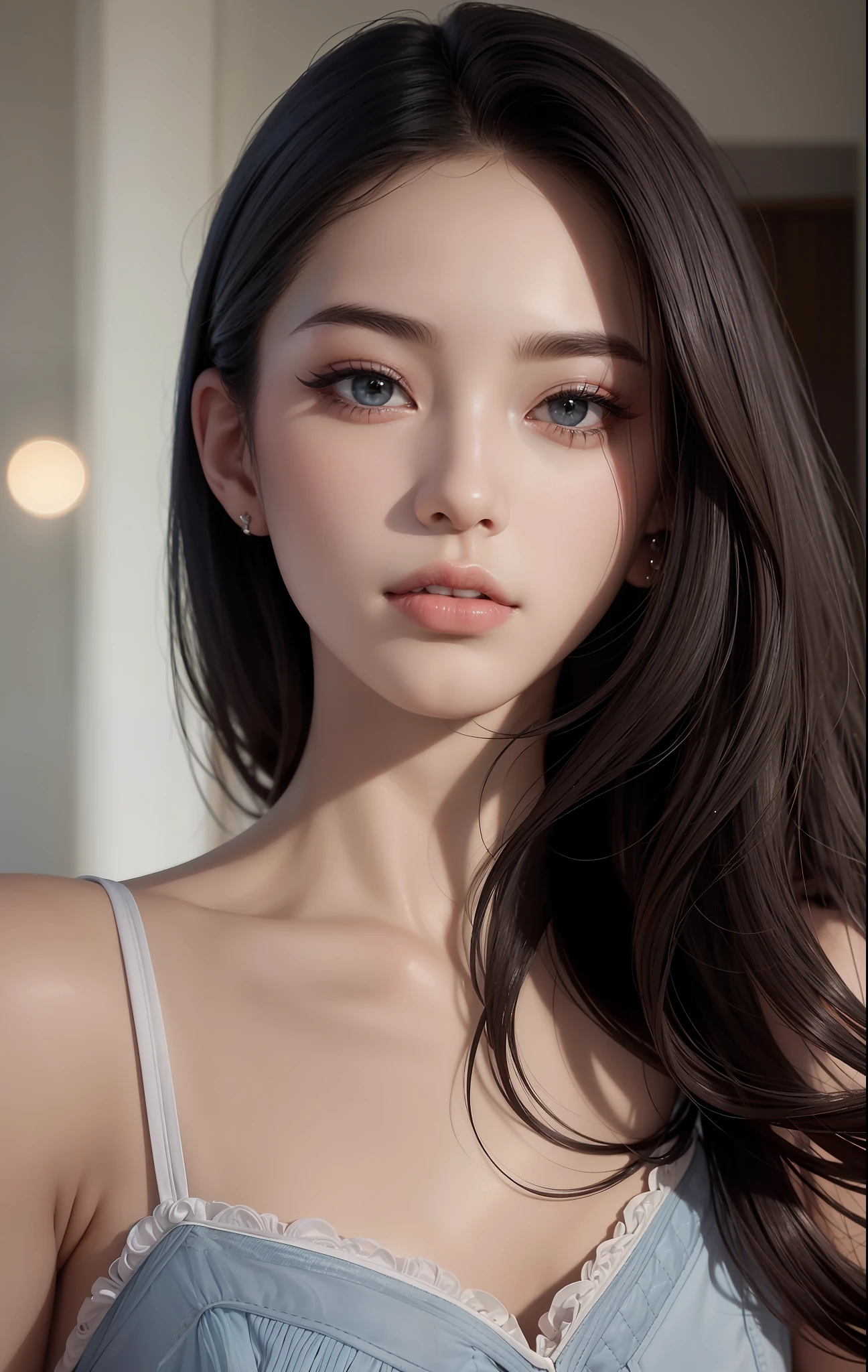 A Korean model, Instagram influencer style, charming temperament, confident smile, fashion styling, generous posture, slender body, tall height, delicate skin, elegant manners, sporty style, natural body language, feminine curves, natural hairstyle, beautiful face, professional model, cool expression, fashion matching, personality style, natural makeup, soft eyes, natural light and shadow, aesthetic proportions, elegant movements, delicate gestures, energetic, glamorous, fashion attitude, stretch posture, elegant demeanor, professional posture, natural posture, sultry eyes, comprehensive angle, beautiful model, exquisite composition, fashion matching, dazzling clothing, tall figure, natural posture, charming smile, confident temperament, delicate skin, beautiful complexion, soft light and shadow, dynamic layout, smooth lines, perspective effect, fine texture, rich color, color balance, texture gradation, soft shadows, brilliant colors, eye attraction, grab the focus, detail rendering, vivid expressions, sharp edges, natural light, fine rendering, hd details, vivid colors, Delicate texture, Elegant posture, Cool styling, Fashion attitude, Professional posture, Feminine curves, Natural hairstyle, Soft eyes, Natural body language, Natural makeup, Elegant style, Professional model, Cool expression, Energetic, Ultra HD, fair and delicate skin, HD details, realistic effects, exquisite pictures, high-precision texture maps, real and fine detail depiction, realistic character skin texture, sharp contrast, saturated colors, alternating cold and warm, strong contrast of warm and cold tones, bright and bright primary colors, Gradient color flow, delicate makeup, long eyelashes, beautiful eyes, watery eye color, 8K, best lighting, best shadow, long leg visual effect, leg line emphasis, cool reflective material navy blue coat, white lace top, super shorts, Balenciaga sneakers, Paris Chaume ring, Bulgari necklace, high ponytail, beautiful makeup, Chanel style, Hermès limited edit