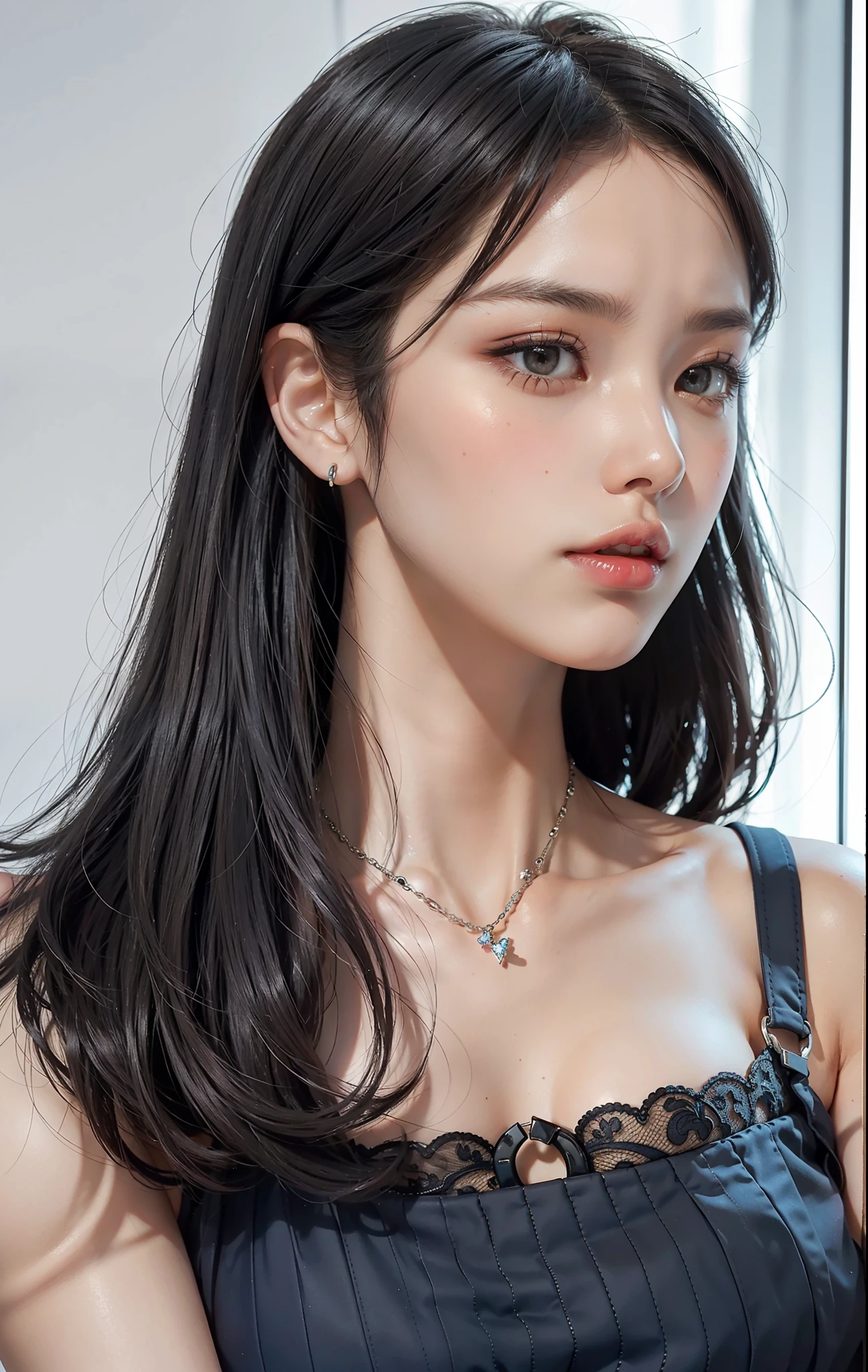 A Korean model, Instagram influencer style, charming temperament, confident smile, fashion styling, generous posture, slender body, tall height, delicate skin, elegant manners, sporty style, natural body language, feminine curves, natural hairstyle, beautiful face, professional model, cool expression, fashion matching, personality style, natural makeup, soft eyes, natural light and shadow, aesthetic proportions, elegant movements, delicate gestures, energetic, glamorous, fashion attitude, stretch posture, elegant demeanor, professional posture, natural posture, sultry eyes, comprehensive angle, beautiful model, exquisite composition, fashion matching, dazzling clothing, tall figure, natural posture, charming smile, confident temperament, delicate skin, beautiful complexion, soft light and shadow, dynamic layout, smooth lines, perspective effect, fine texture, rich color, color balance, texture gradation, soft shadows, brilliant colors, eye attraction, grab the focus, detail rendering, vivid expressions, sharp edges, natural light, fine rendering, hd details, vivid colors, Delicate texture, Elegant posture, Cool styling, Fashion attitude, Professional posture, Feminine curves, Natural hairstyle, Soft eyes, Natural body language, Natural makeup, Elegant style, Professional model, Cool expression, Energetic, Ultra HD, fair and delicate skin, HD details, realistic effects, exquisite pictures, high-precision texture maps, real and fine detail depiction, realistic character skin texture, sharp contrast, saturated colors, alternating cold and warm, strong contrast of warm and cold tones, bright and bright primary colors, Gradient color flow, delicate makeup, long eyelashes, beautiful pupils, watery eye color, 8K, best lighting, best shadow, long leg visual effect, leg line emphasis, cool reflective material navy blue coat, white lace top, super shorts, Balenciaga sneakers, Paris Chaumet ring, Bulgari necklace, sports watch, high ponytail, beautiful makeup, full body photo,