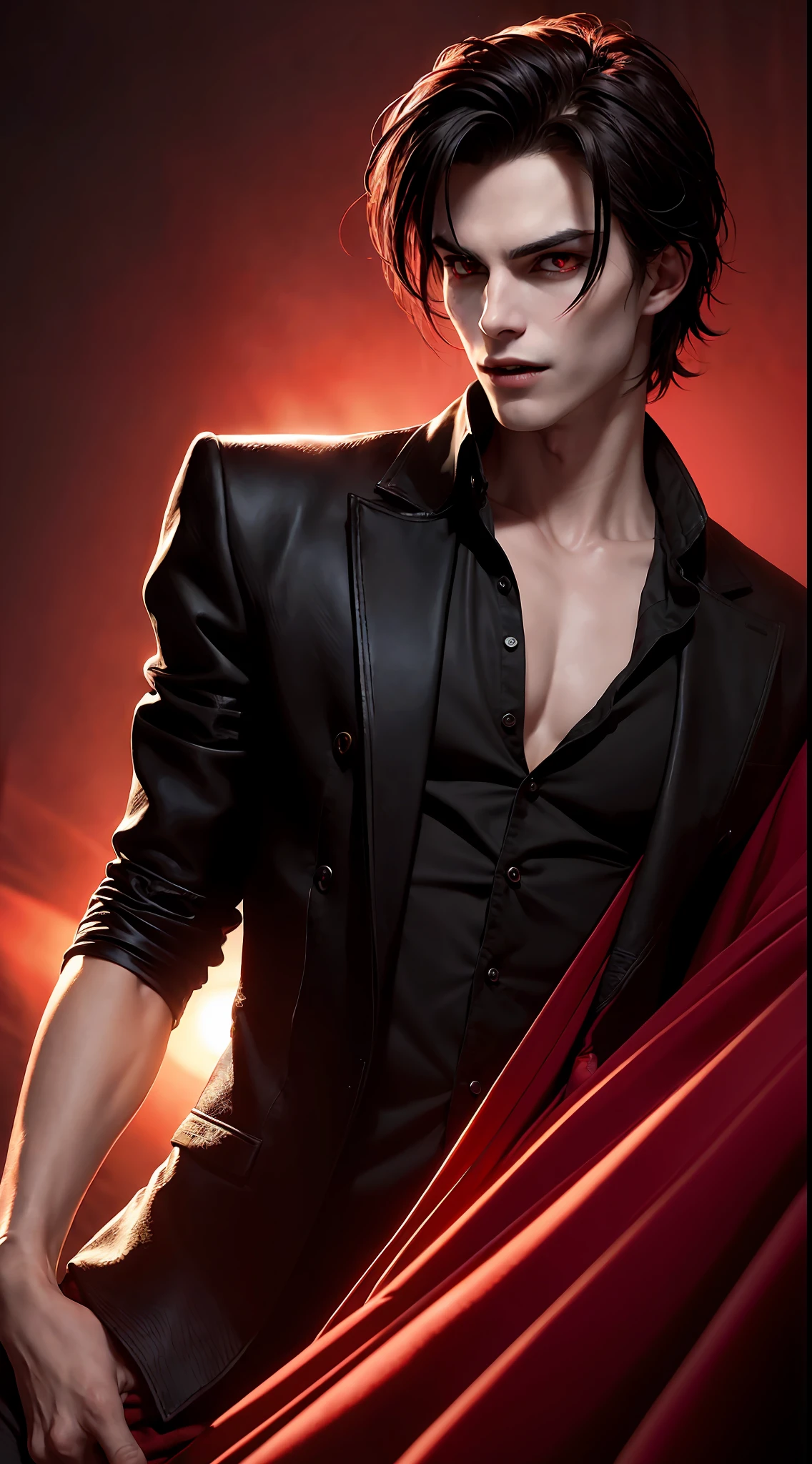 Felix, the vampire from the movie Twilight, full-length, red eyes, high detail, picture for the competition, correct facial features, super detail