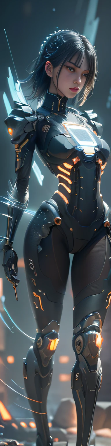 (from front:1.5), (1mechanical girl:1.5),full body, solo, Slim waist, thick thighs, (machine made joints:1.2),(machanical limbs:1.1),(blood vessels connected to tubes),(mechanical vertebra attaching to back),(mechanical cervial attaching to neck), lights on armor, mecha headglass, (Luminous spine:1.5), (laser eyes:1.5), expressionless, huge breast,
colorful,hdr, ray tracing, nvidia rtx, super-resolution, unreal 5, subsurface scattering, pbr texturing, post-processing, anisotropic filtering, depth of field, maximum clarity and sharpness, rule of thirds, 16k raw, (luminescent particles:1.4), extremely detailed cg, unity 8k wallpaper, 3d, cinematic lighting, lens flare, reflections, sharp focus, cyberpunk art, realistic, highly detailed CG illustration, an extremely delicate and beautiful, cinematic light, (photorealistic:1.5), (Dark background:1.5),dynamic angle, masterpiece, best quality, ultra-detailed, illustration, detailed light, dramatic_shadow,face shadow,extra detailed,best performance,