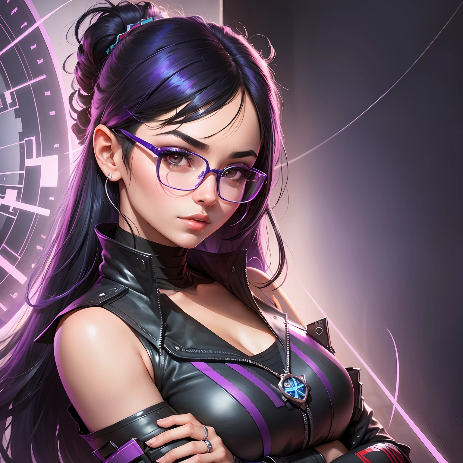 A closeup of a woman with purple and black hair wearing glasses, art in the style of Guweiz, model IG | Artgerm, Artgerm extremely detailed, Ilya Kuvshinov and Artgerm, Ilya Kuvshinov with long hair, Ilya Kuvshinov. 4 k, realistic art style, artgerm. Anime illustration, gamer --auto --s2