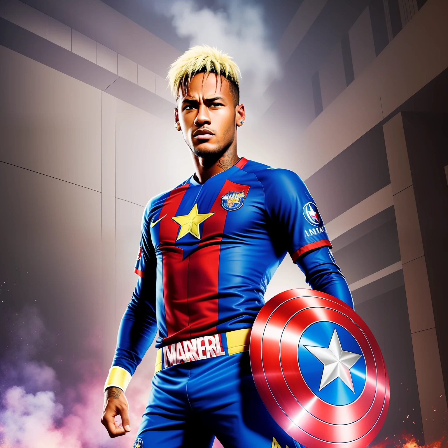an ultra-realistic professional camera shot of Neymar as a marvel superhero