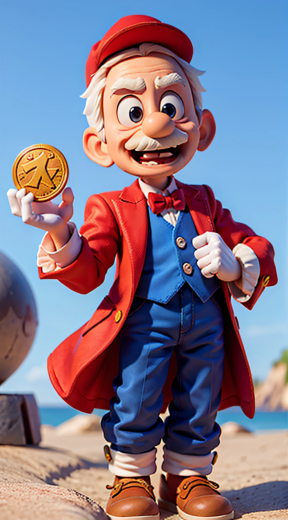 Uncle Scrooge, Disney, holding the No. 1 coin