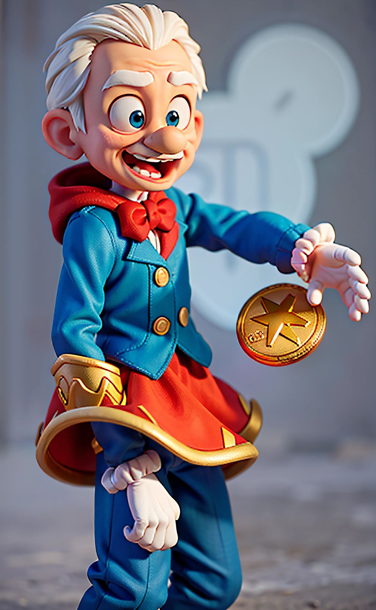 Uncle Scrooge, Disney, holding the No. 1 coin