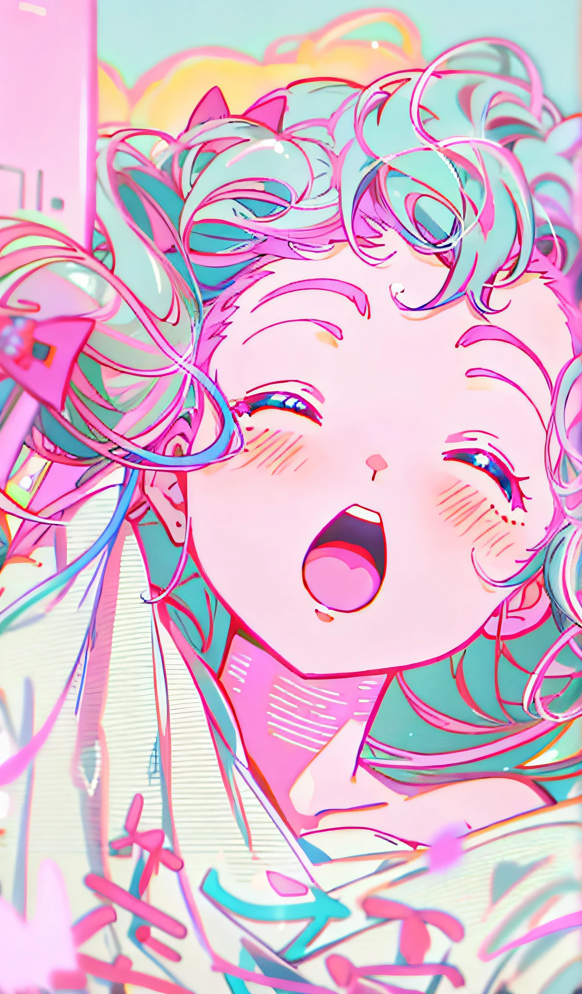 Anime Girl With Pink Hair And Blue Eyes With A Pink Background SeaArt AI