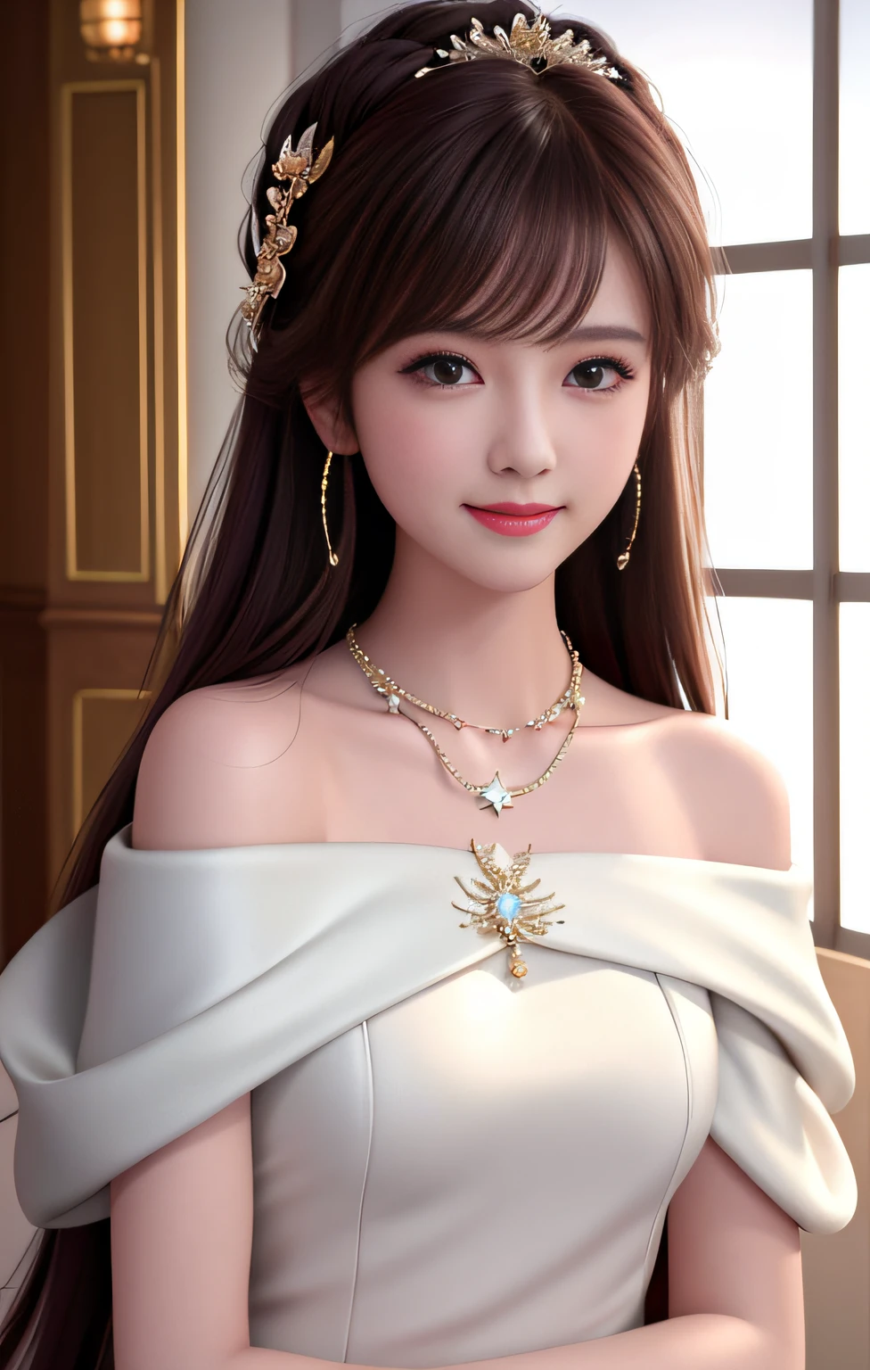Superb Quality, Masterpiece, High Resolution, 1girl, Blush, (Seductive Smile: 0.8), Star Eyes, Off-the-Shoulder Han Clothes, Hair Accessories, Necklaces, Jewelry, Beauty, on_body, Tyndall Effect, Realistic, Shadow Room, Light Edge, Two-tone Lighting, (High Detail Skin: 1.2), 8K UHD, DSLR, Soft Light, High Quality, Volume Lighting, Voyeur, Photo, High Resolution, 4K, 8K, Background Blur