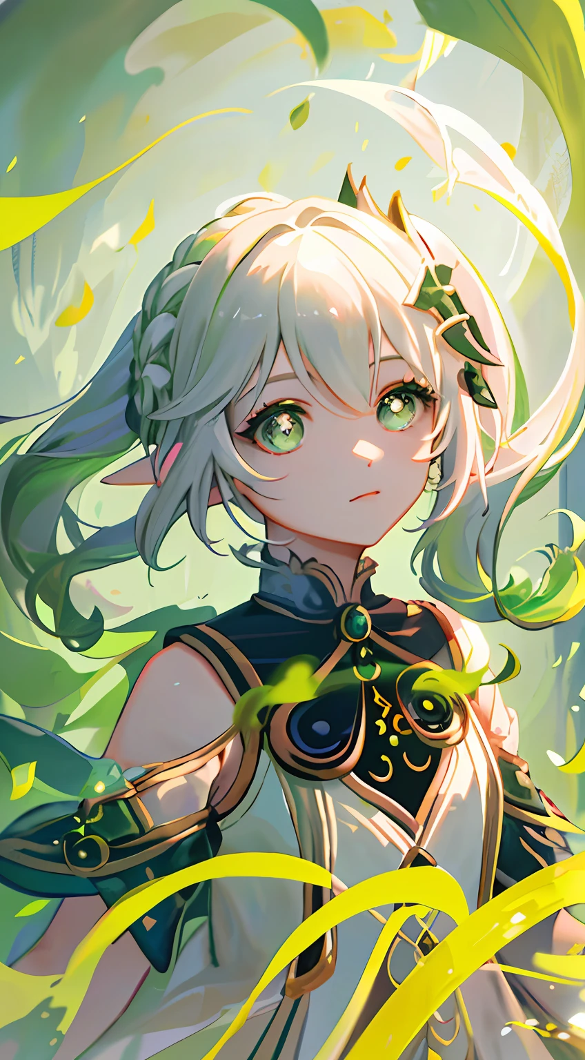 nahida (masterpiece), (best quality), (ultra detailed),(disheveled hair),(illustration), (1girl), beautifuldetailedeyes,delicate beautiful face,Floating,(high saturation),(colorful splashes),colorful bubble,(shining),focus on face,