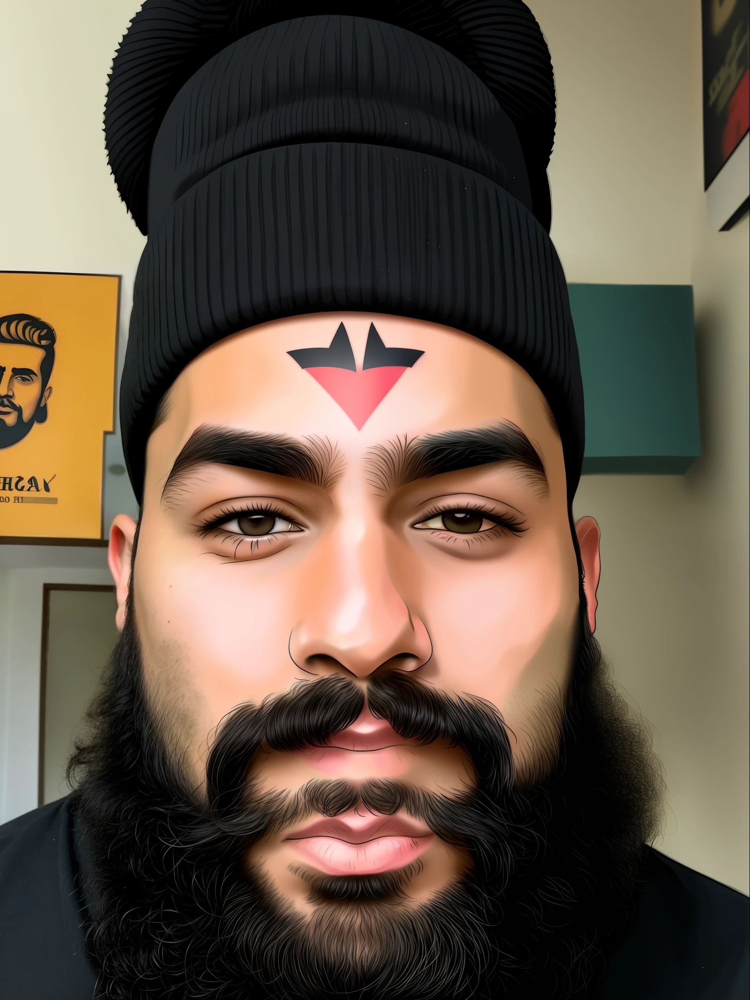 arafed man with a black beard and a tattoo on his forehead, 2 2 years old, 21 years old, 2 3 years old, 2 7 years old, 2 8 years old, with facial tattoo, 2 9 years old, 2 4 years old, markings on his face, very detailled face, around 1 9 years old, 18 years old