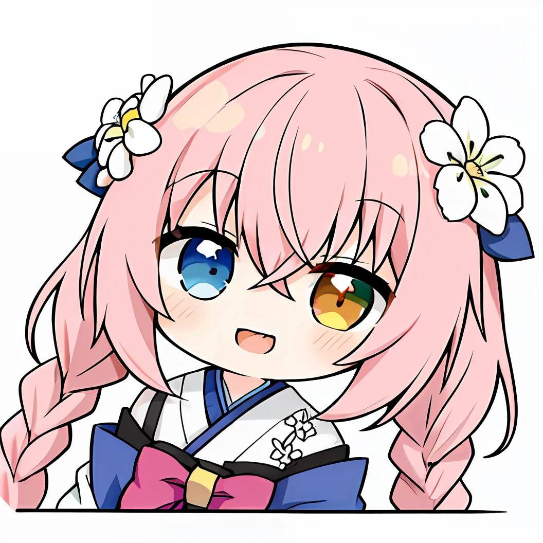 ,((masterpiece)), ((top quality)), ((super detailed)), ((kawaii)),((illustration)),(kawaii:1.5) ,(chibi:1.8) ,((high detail)),((ultra-detailed)),((delicate face)),anime screencap, Kyoto animation style, Anime illustrations in the style of "Kyoto Animation", highest quality, (cute: 1.1), 8K, (high resolution: 1.2), incredibly ridiculous: 1.3, incredibly fine illustrations, cute girls, (heterochromia, light blue eyes and light green eyes), standing figure, happiness, :d, masterpiece, highest quality, absurdity, high resolution, official art, (cute: 1.8), ((Chibi character) (1.5)), Solo, ((pale pink hair, braids on both sides, cute flower ribbon))、ピンク色のパンティー、ピンク色のブラジャー、透き通るような地肌、口紅、アイシャドウ、揺れている巨乳