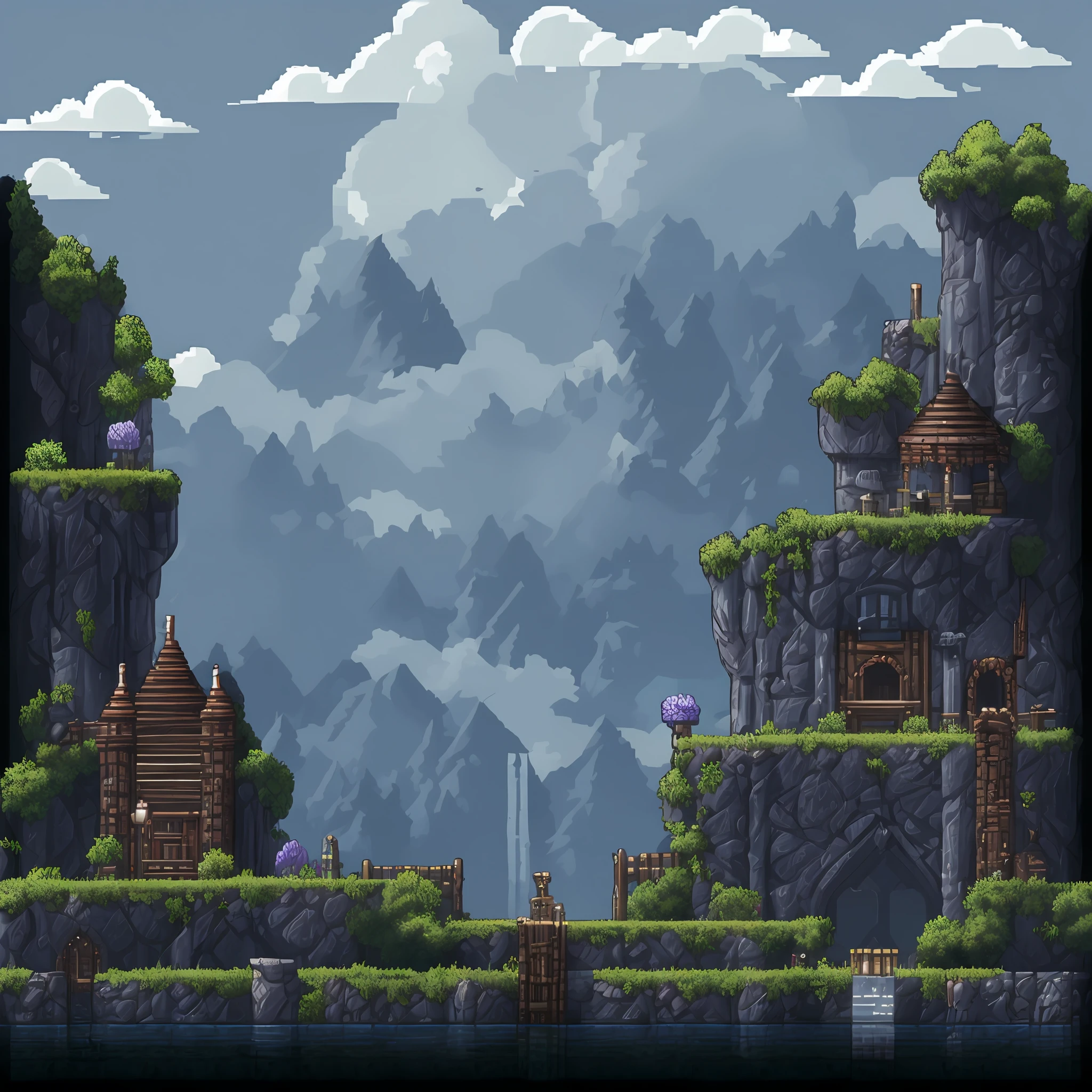 PixelArt Official Video Game Environment, 2D Fighting Ring Official PixelArt Video Game Game, Ring in foreground and background with medieval castle, award-winning image, dramatic and ghostly air, Dark atmosphere