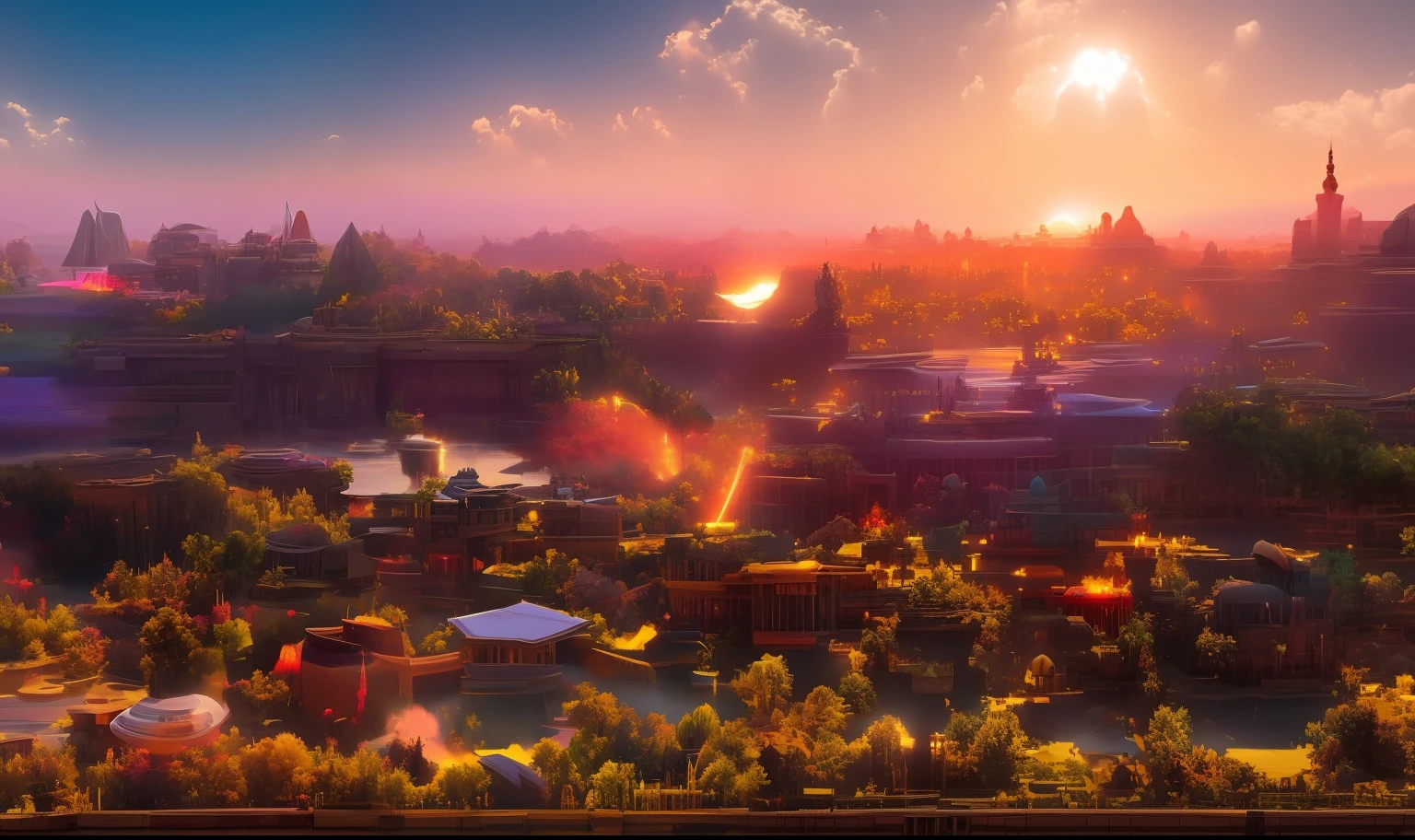 a kingdom with traces of the fictional kingdom of wakanda, cinematic, with traces also of indigenous cultures.cinematic lighting, chromatic aberration, backlighting, masterpiece, high details, high quality, 4K.