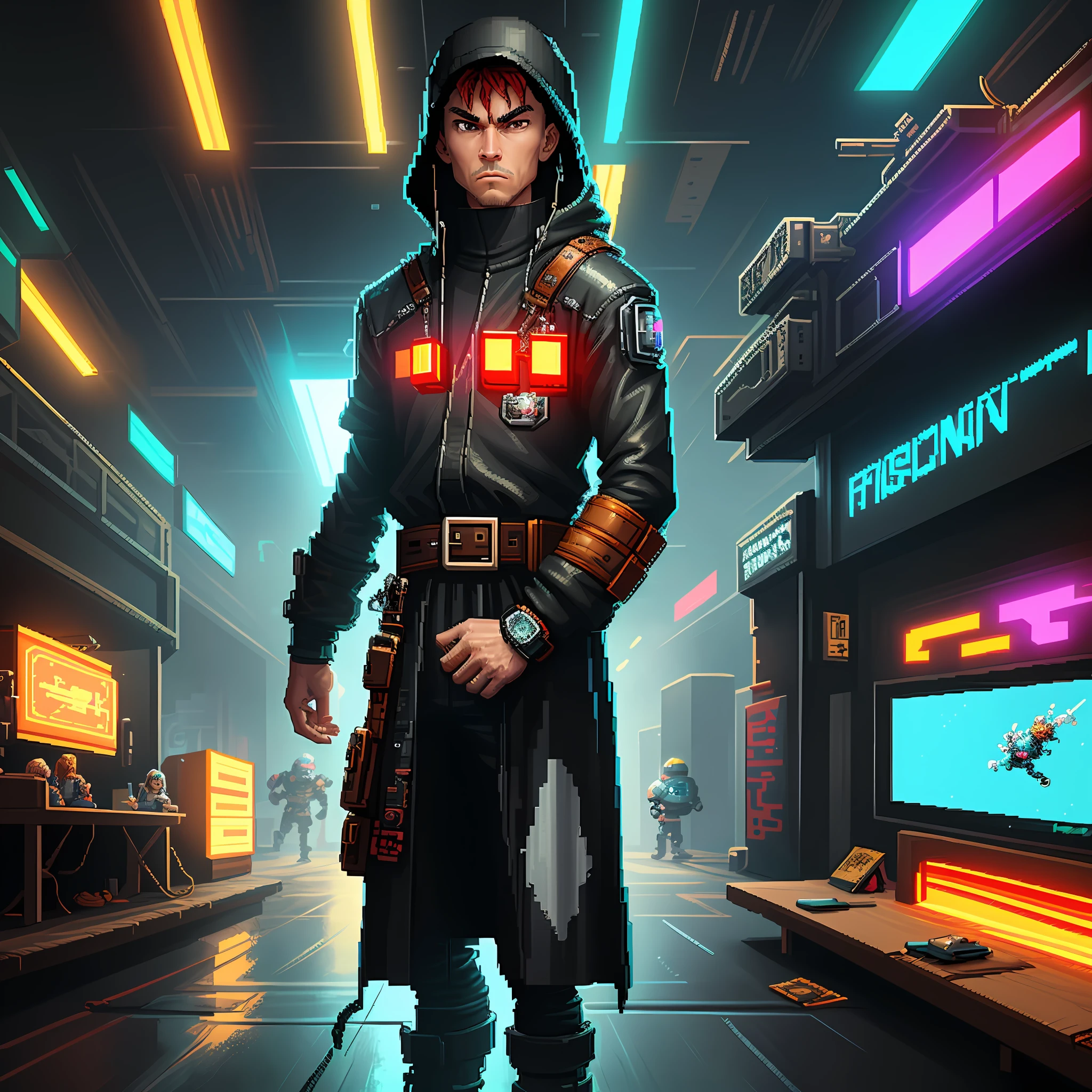 PixelArt Official Video Game Environment, 2D Fighting Ring Official PixelArt Video Game Game, Ring in Foreground and Space Background, Futuristic Environment, Cyberpunk, Award-Winning Image