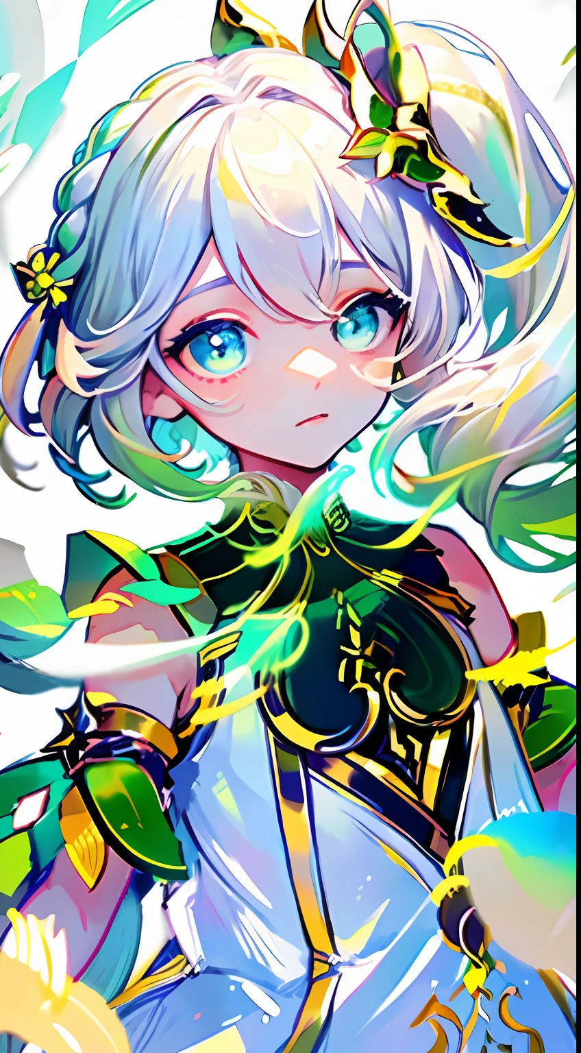 nahida (masterpiece), (best quality), (ultra detailed),(disheveled hair),(illustration), (1girl), beautifuldetailedeyes,delicate beautiful face,Floating,(high saturation),(colorful splashes),colorful bubble,(shining),focus on face