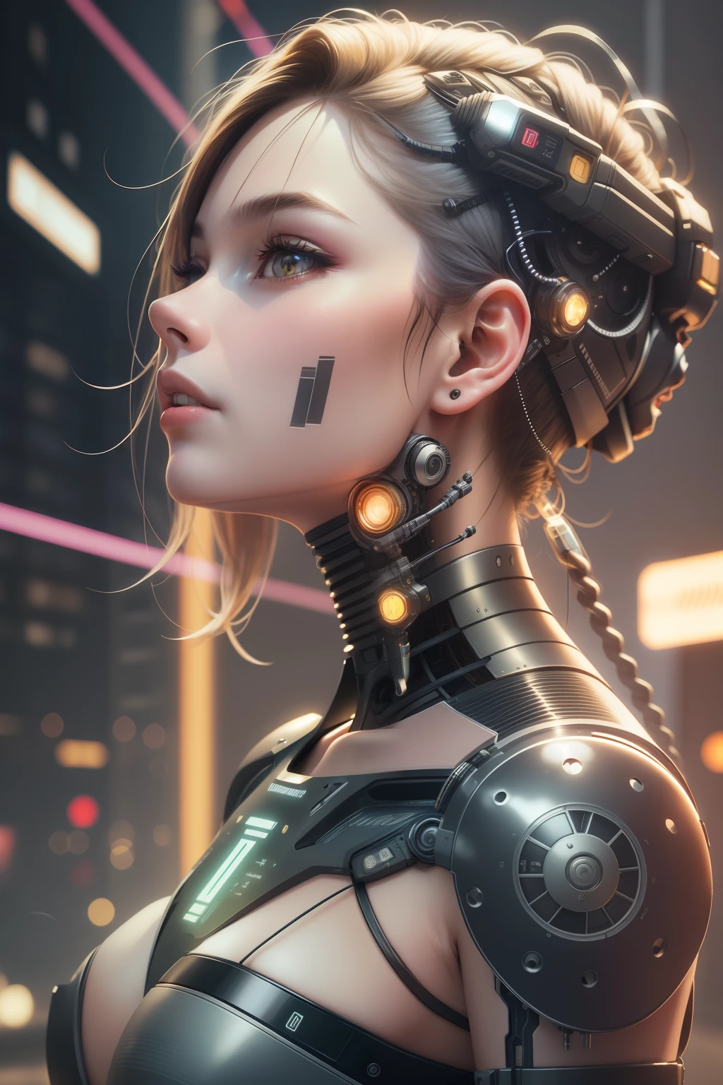 complex 3d render ultra detailed of a beautiful profile a girl android face, cyborg, robotic parts, 150 mm, beautiful studio soft light, rim light, vibrant details, luxurious cyberpunk, hyperrealistic, anatomical, facial muscles, cable electric wires, microchip, elegant, beautiful background, octane render, H. R. Giger style, 8k, best quality, masterpiece, illustration, an extremely delicate and beautiful, extremely detailed ,