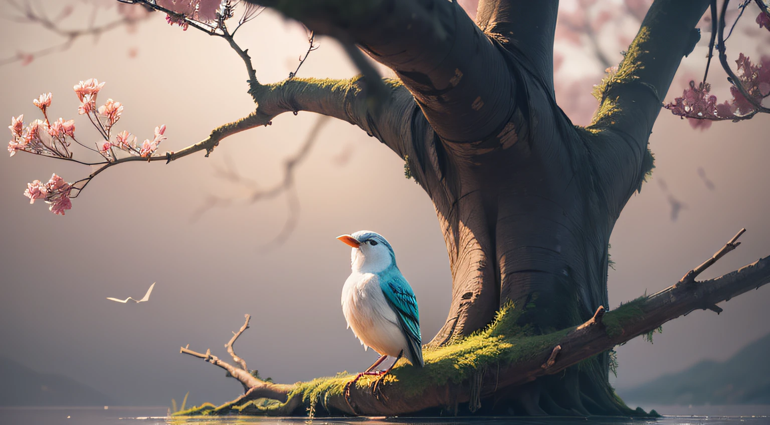 bird singing on a tree, surrounding very still and calm --auto --s2
