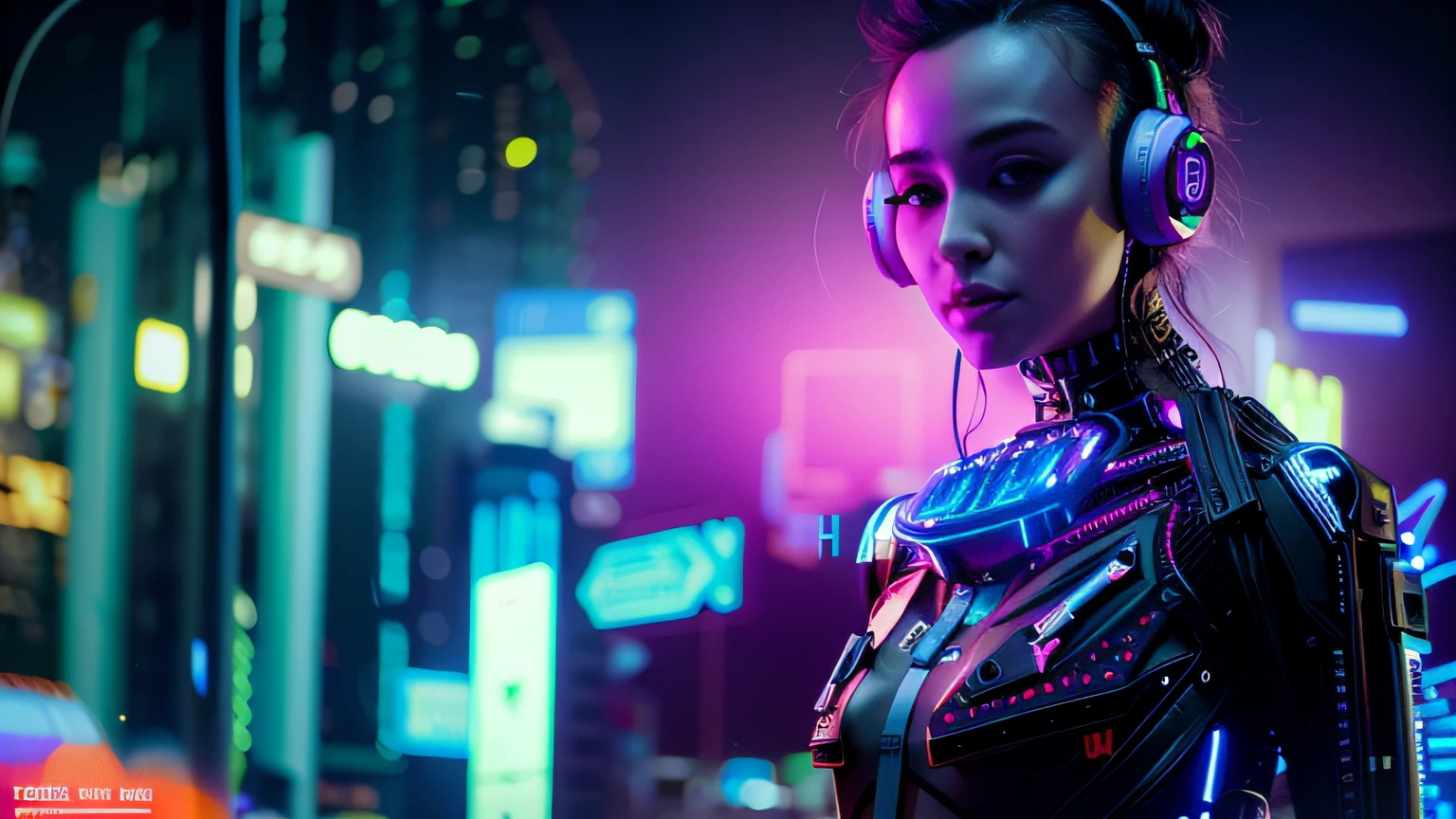 futuristic woman with headphones and glowing skin in a city, cyberpunk with neon lighting, cyberpunk 2 0 y. o model girl, beautiful cyberpunk woman model, cyberpunk beautiful girl, cyberpunk vibrant colors, cyberpunk art ultrarealistic 8k, bright cyberpunk glow, hyper-realistic cyberpunk style, dreamy cyberpunk girl, cyberpunk woman, cyberpunk vibes, cyberpunk photo, has cyberpunk style