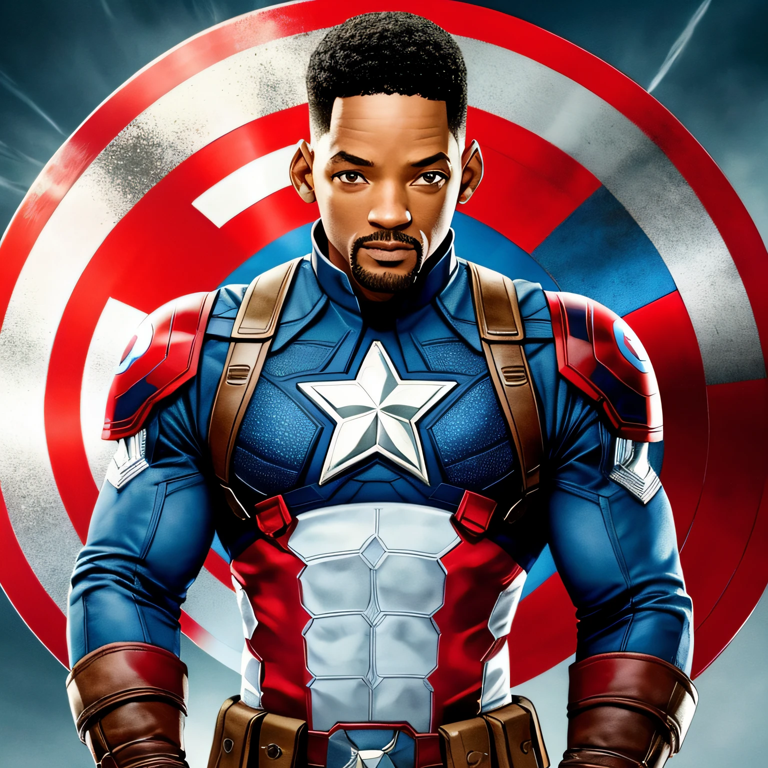In the image, we see Will Smith as Captain America in an alternate version of the character. He's in the traditional Captain America uniform, but with some modifications to suit Will Smith's unique style. Instead of a mask, he wears a helmet that covers the lower half of his face, leaving his expressive and charismatic eyes on display.
The uniform is a bright blue with red and white accents that glow in the sunlight. The white star on the chest is more striking and bright than usual, and its eagle wings stand out at the top of the shoulders. The boots are even more stylized and the gloves are made of a sturdy gray material.
Will's posture as Captain America is very confident and courageous, as if he is ready to face any challenge that comes his way. His confident smile and laid-back attitude are distinguishing features of Will Smith, which are evident even in the portrayal of Captain America. In his right hand, he holds his shield, which has the same colors as the uniform and is as bright as his boots.
Overall, this alternate version of Captain America played by Will Smith is an exciting combination of the iconic character and Will Smith's unique style and personality --auto --s2