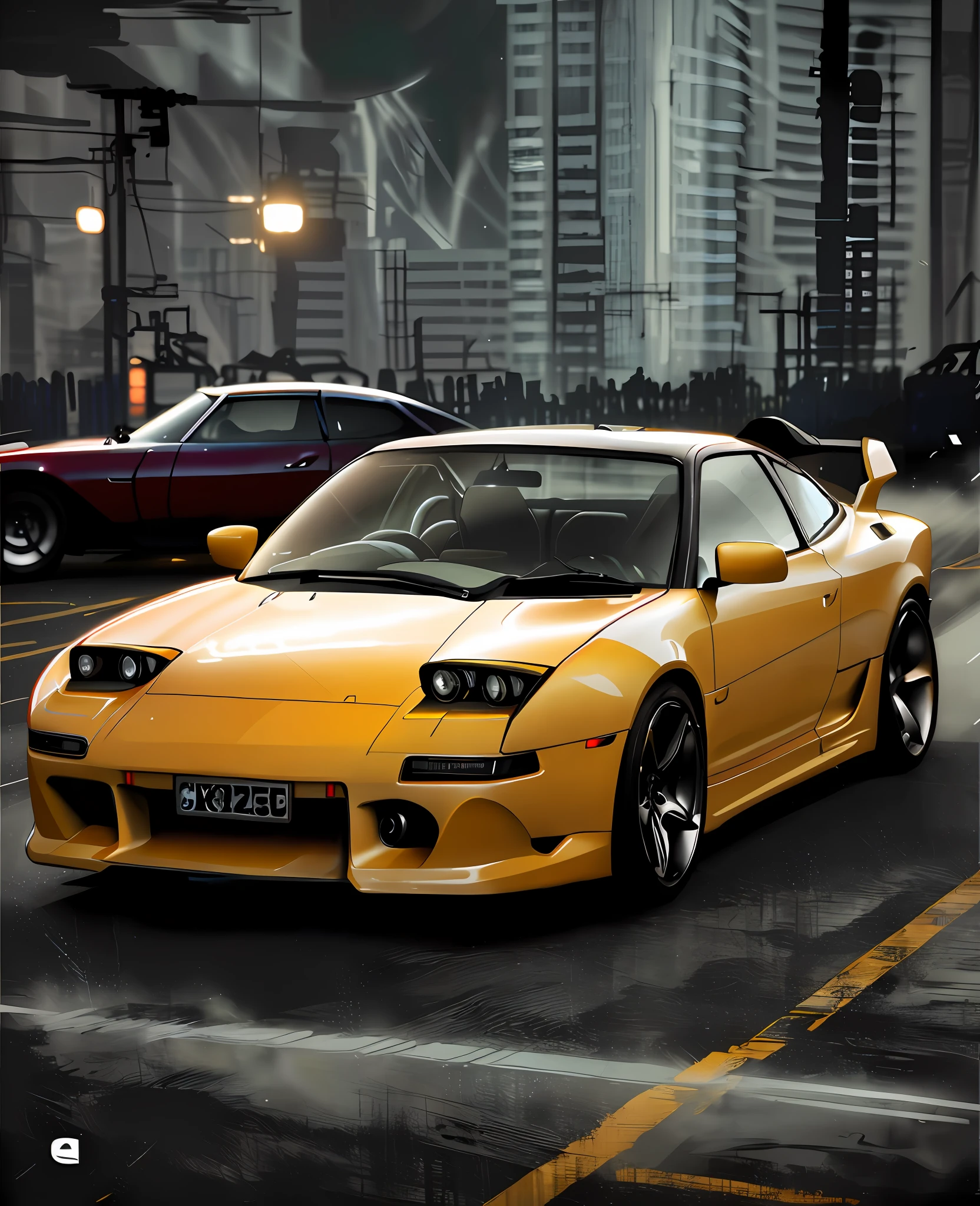 there are two pictures of a car in a garage with a man standing next to it, hq 4k phone wallpaper, hq 4k wallpaper, photorealistic dark concept art, phone wallpaper, wallpaper mobile, cinematic photograph concept art, stunning moody cinematography, cinematic gritty lighting, cinematic post process, blade runner aesthetic, inspired by Liam Wong, blade runner vibes