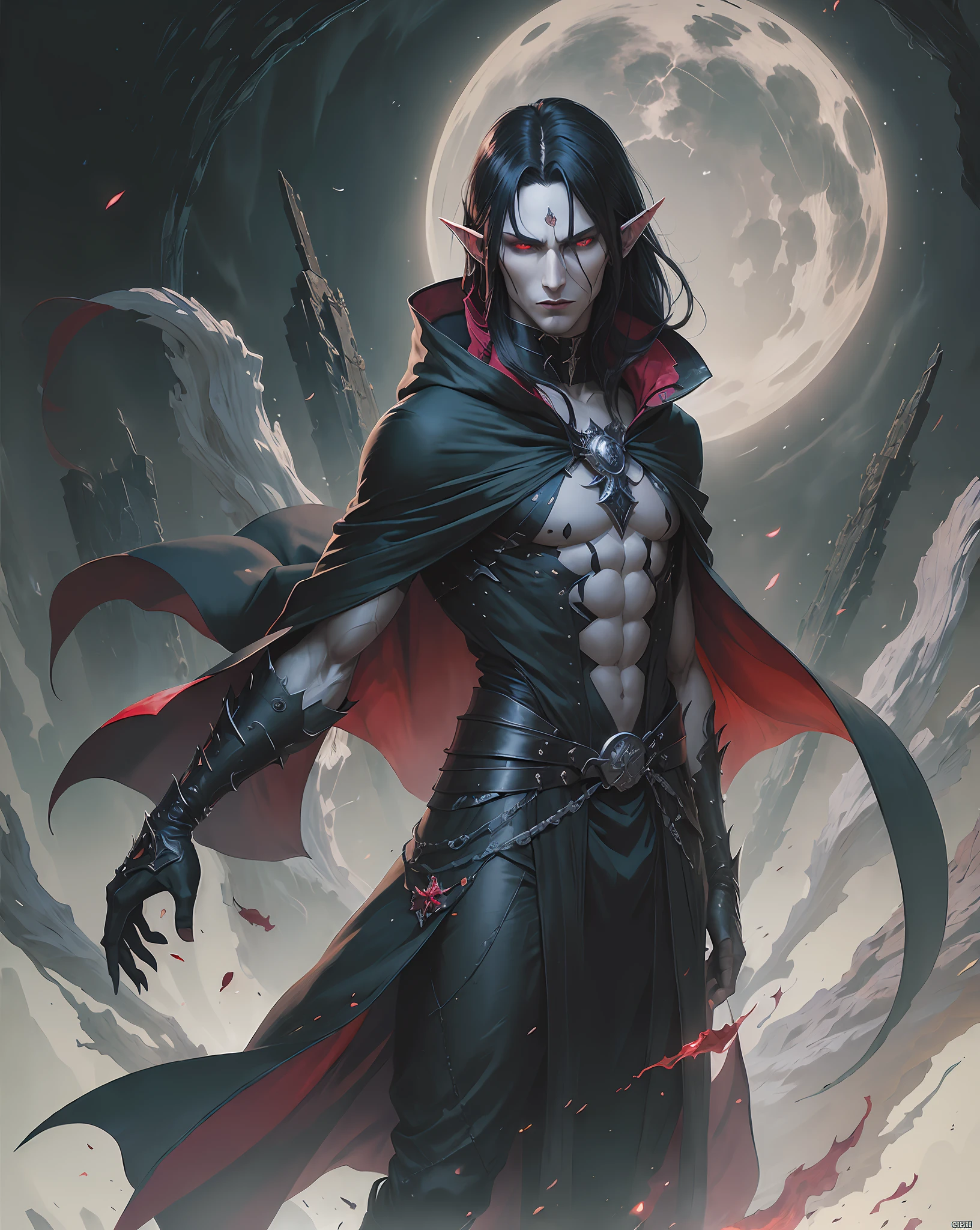 (masterpiece, very detailed context:1.3) (Devil Man Orochimaru:0.8) (s--2000:0.8) generate an image of a dark male elf assassin named Sylrath Nightshade. (captivating and intimidating beauty: 1.2), (pale skin: 1.1).